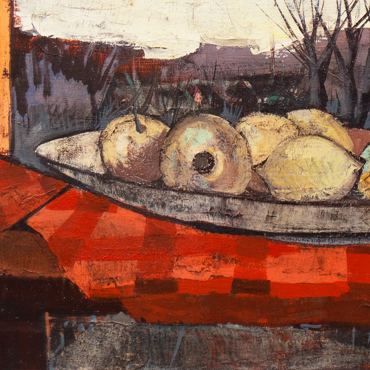 Charles Levier Large Oil Painting "Fruits, Pain et Eau"