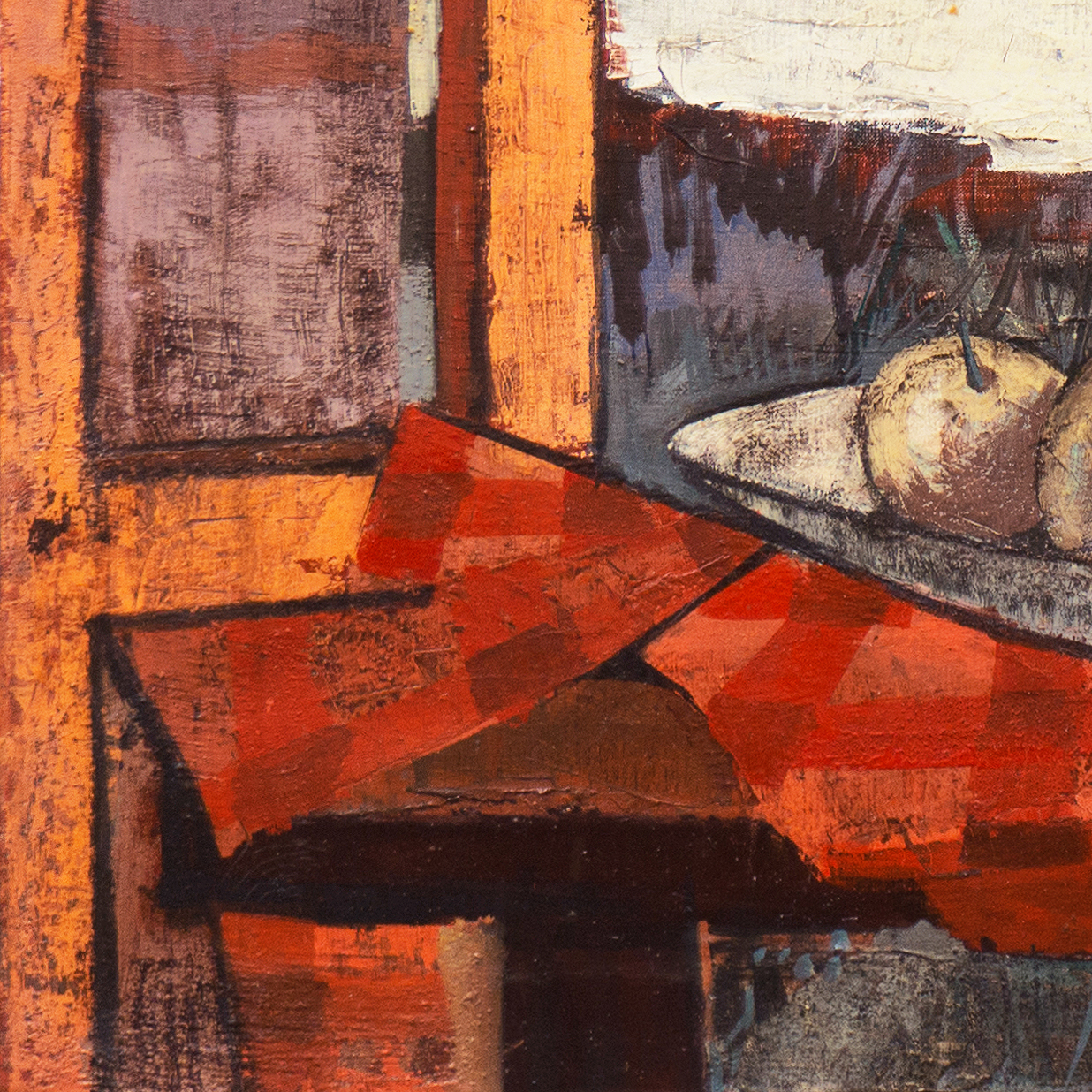 Charles Levier Large Oil Painting "Fruits, Pain et Eau"