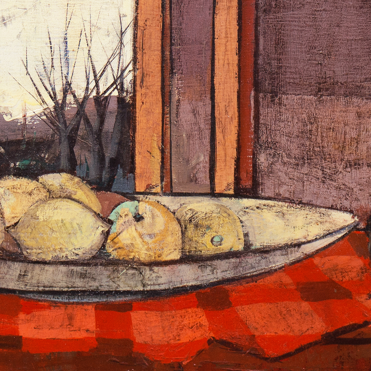 Charles Levier Large Oil Painting "Fruits, Pain et Eau"