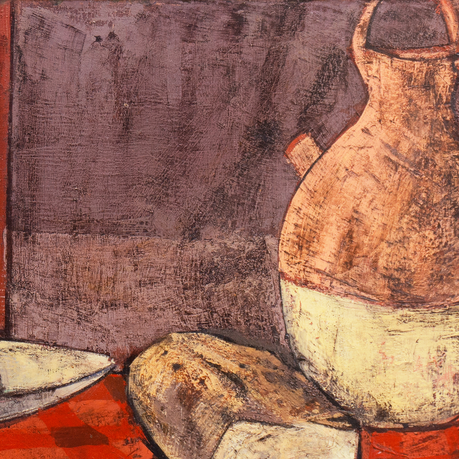 Charles Levier Large Oil Painting "Fruits, Pain et Eau"