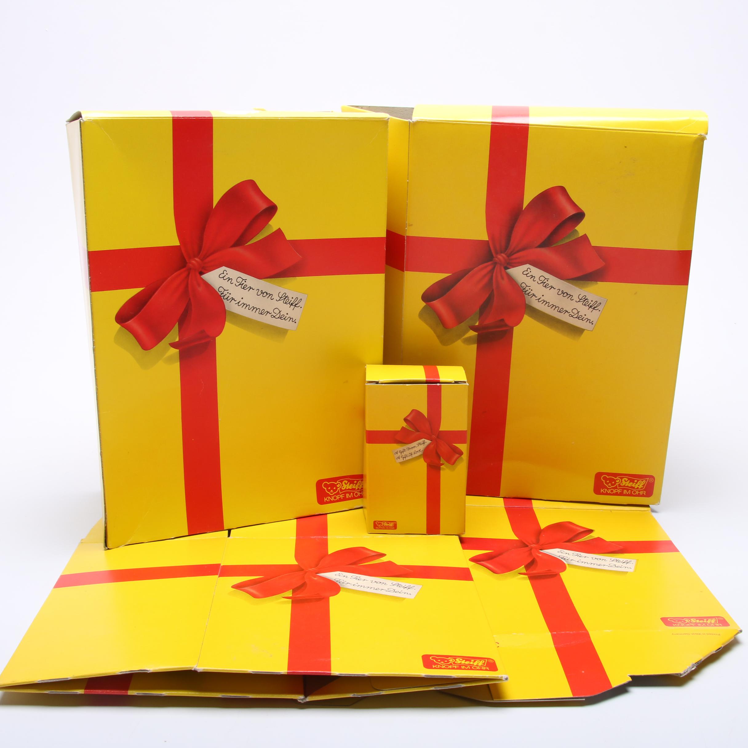 German Steiff Stuffed Bears, Tumbling Bear and Gift Boxes