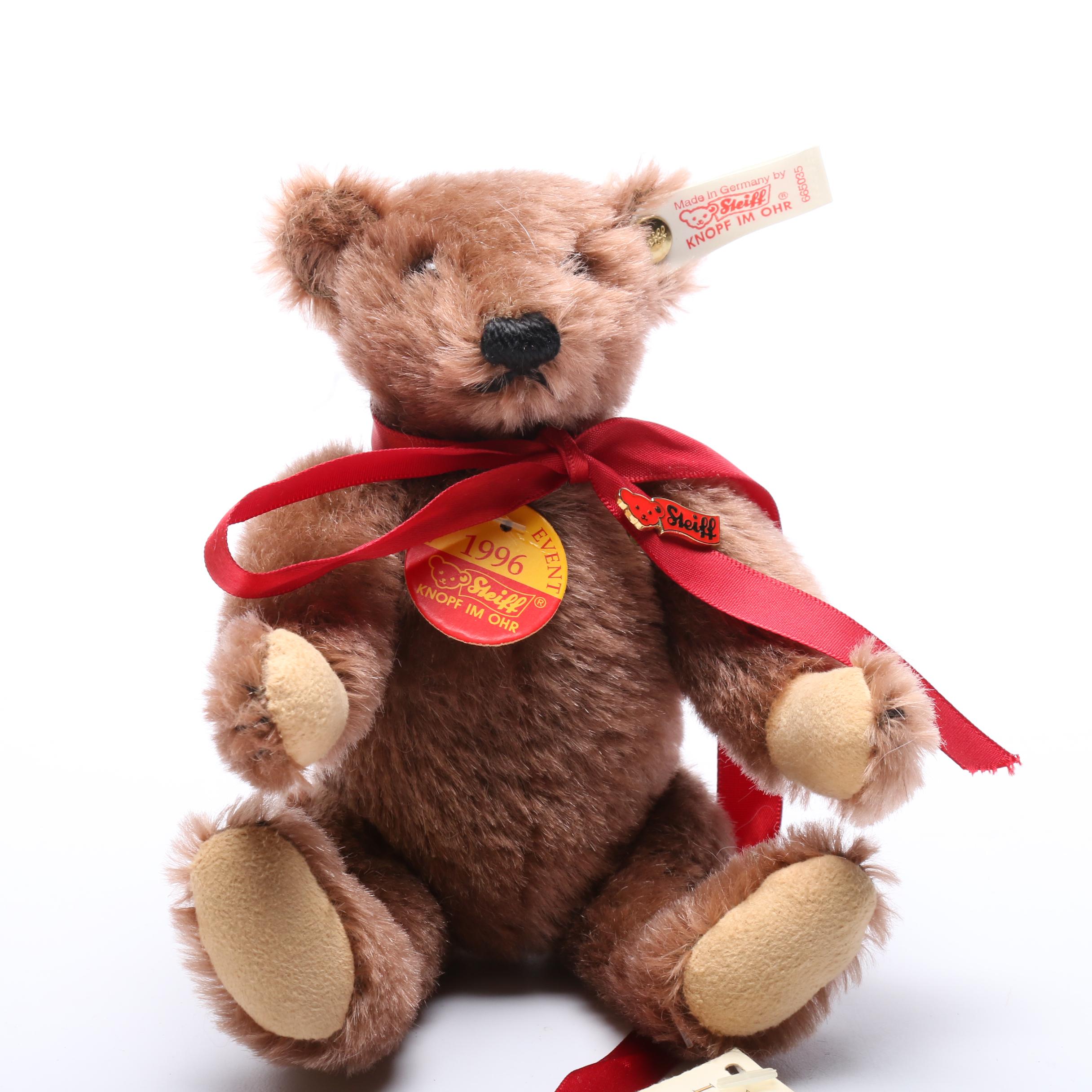 German Steiff Stuffed Bears, Tumbling Bear and Gift Boxes