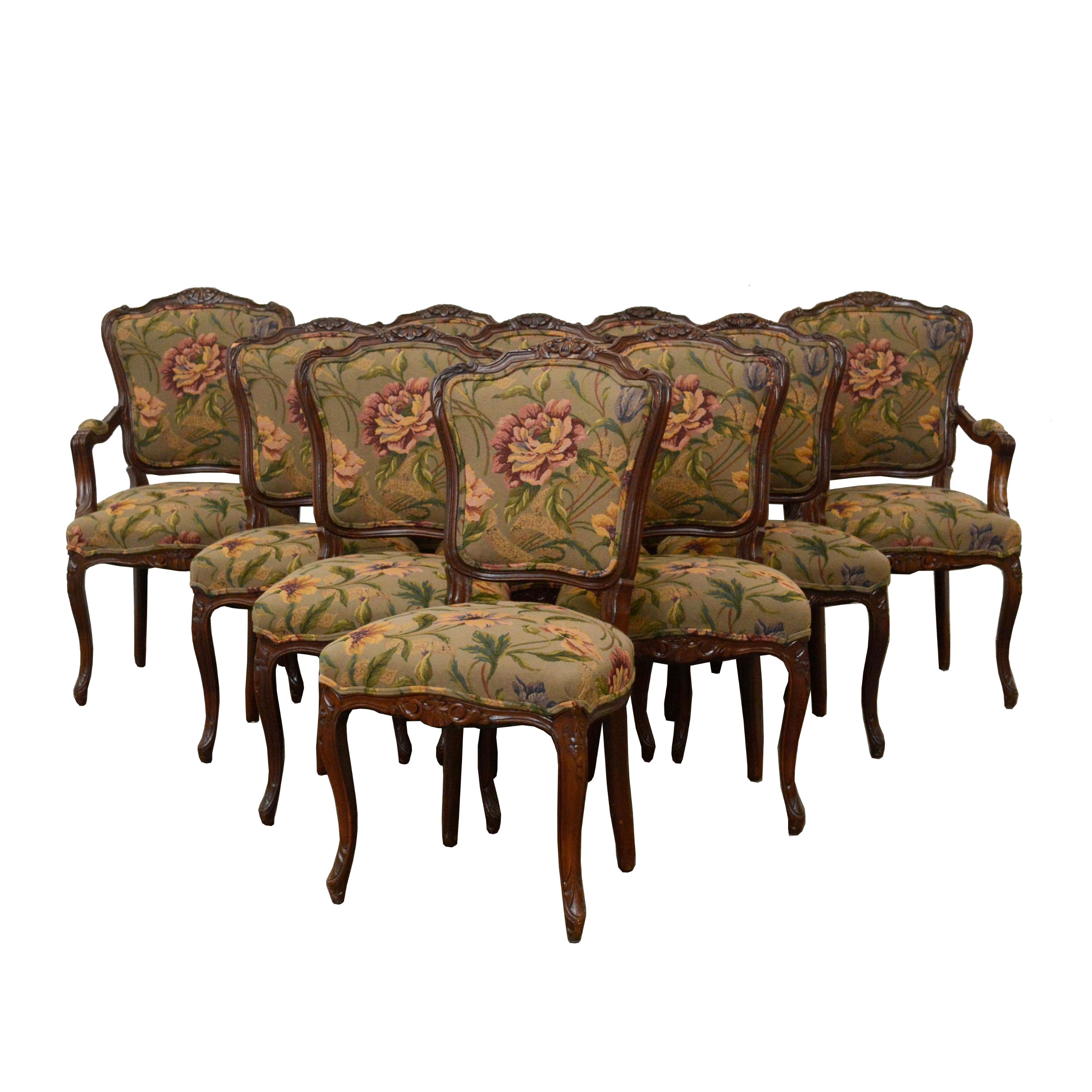French Provincial Style Walnut Dining Chairs Set, 20th Century