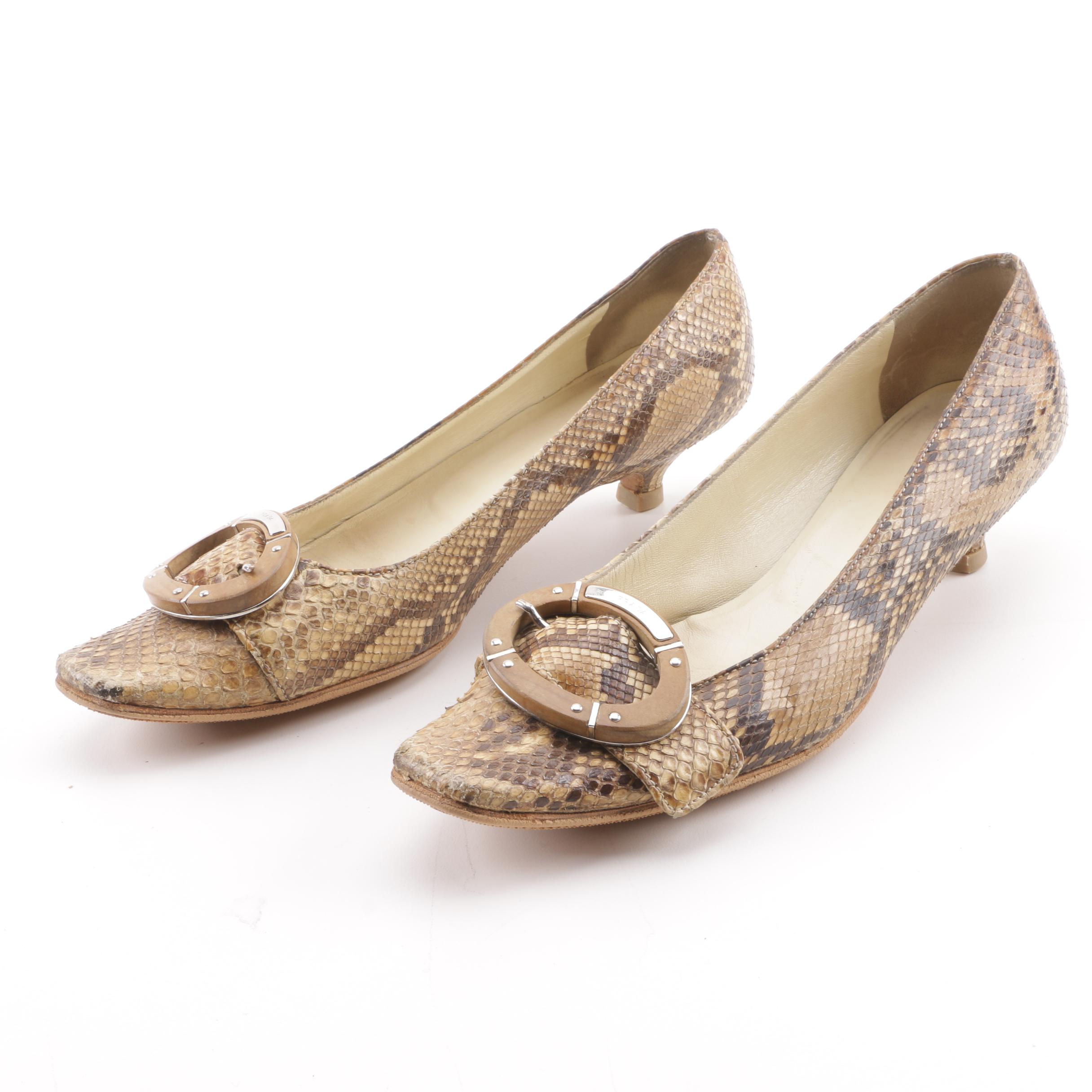 Vintage Prada Python Skin Kitten Heel Pumps