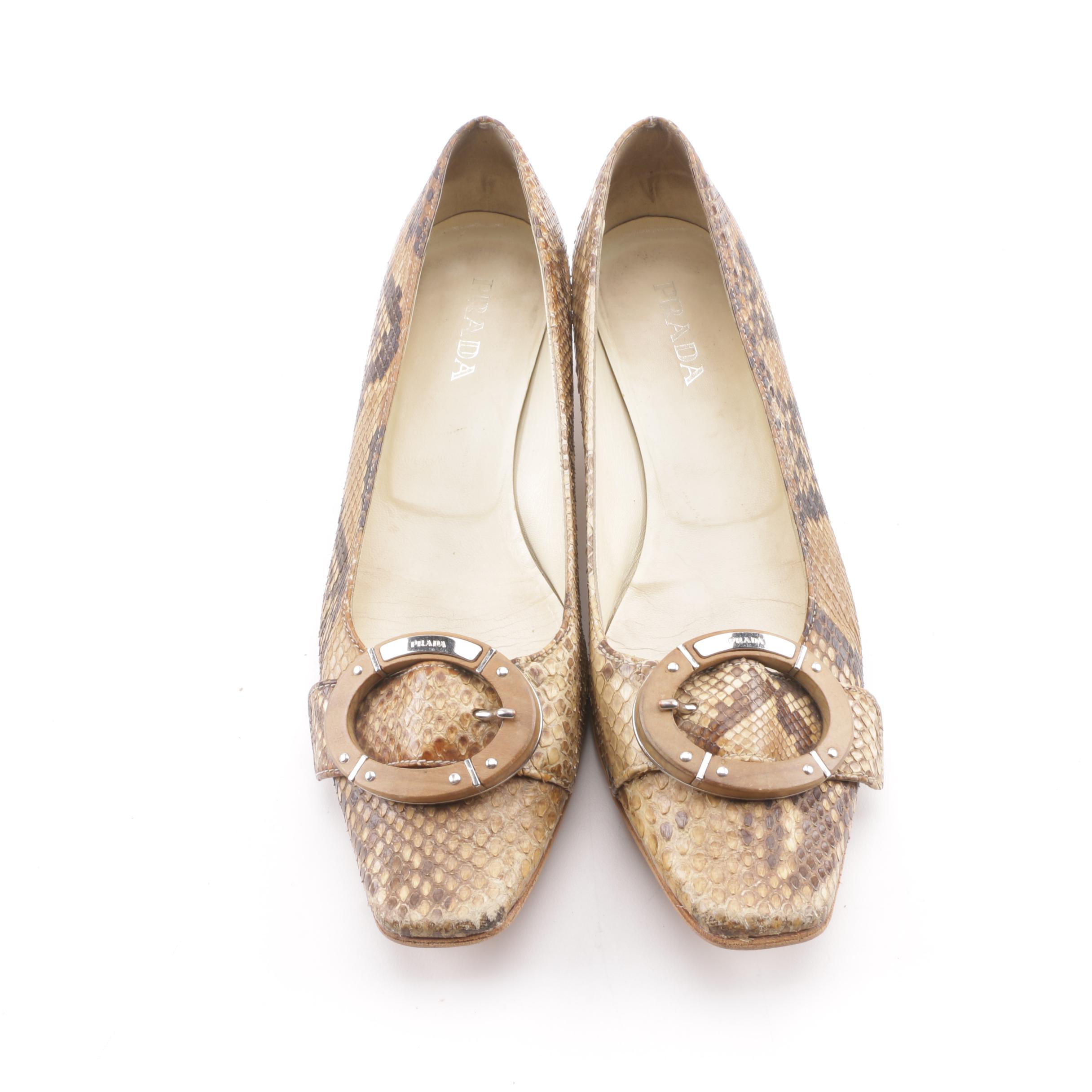 Vintage Prada Python Skin Kitten Heel Pumps