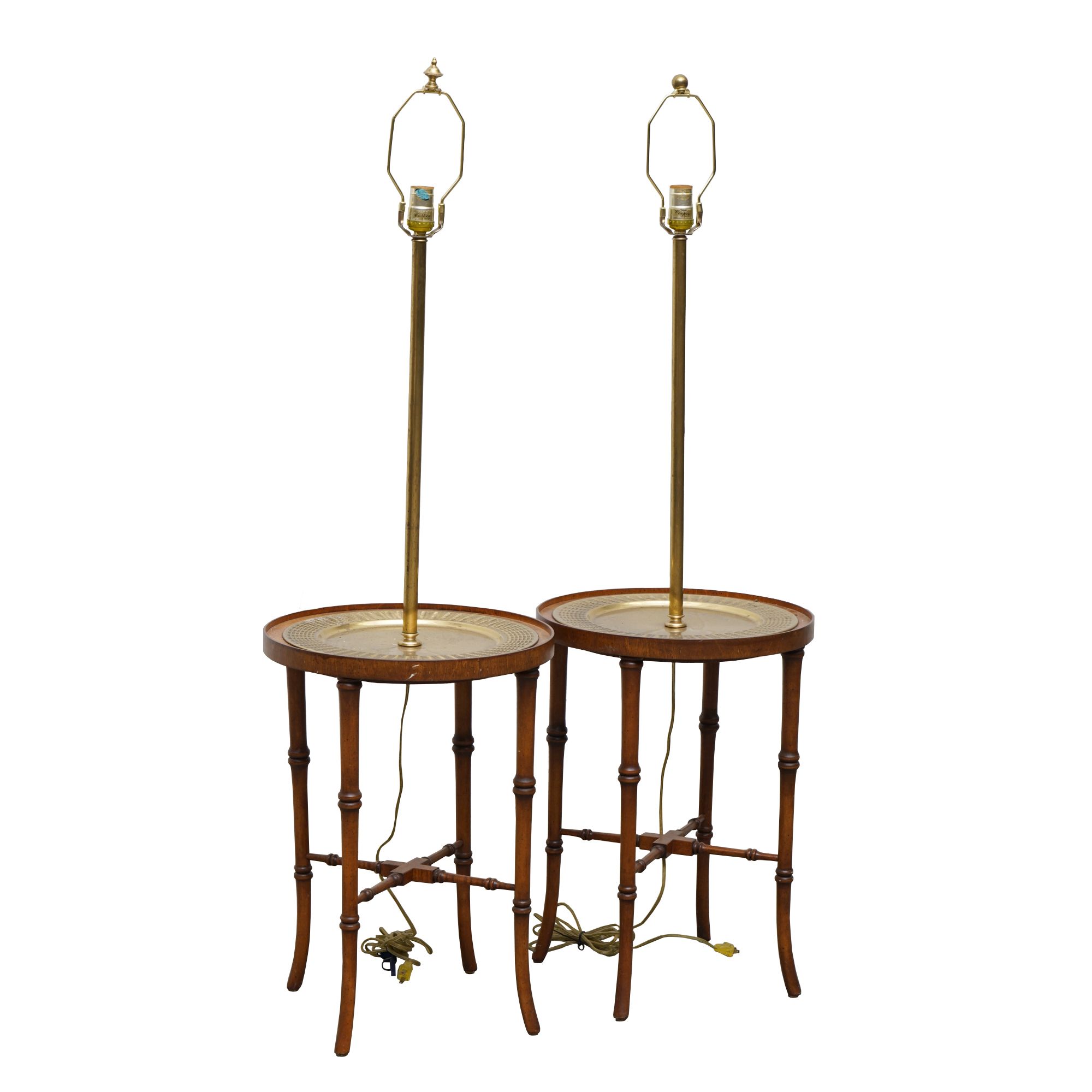 Frederick Cooper Faux Bamboo Brass Tray Side Table Floor Lamps
