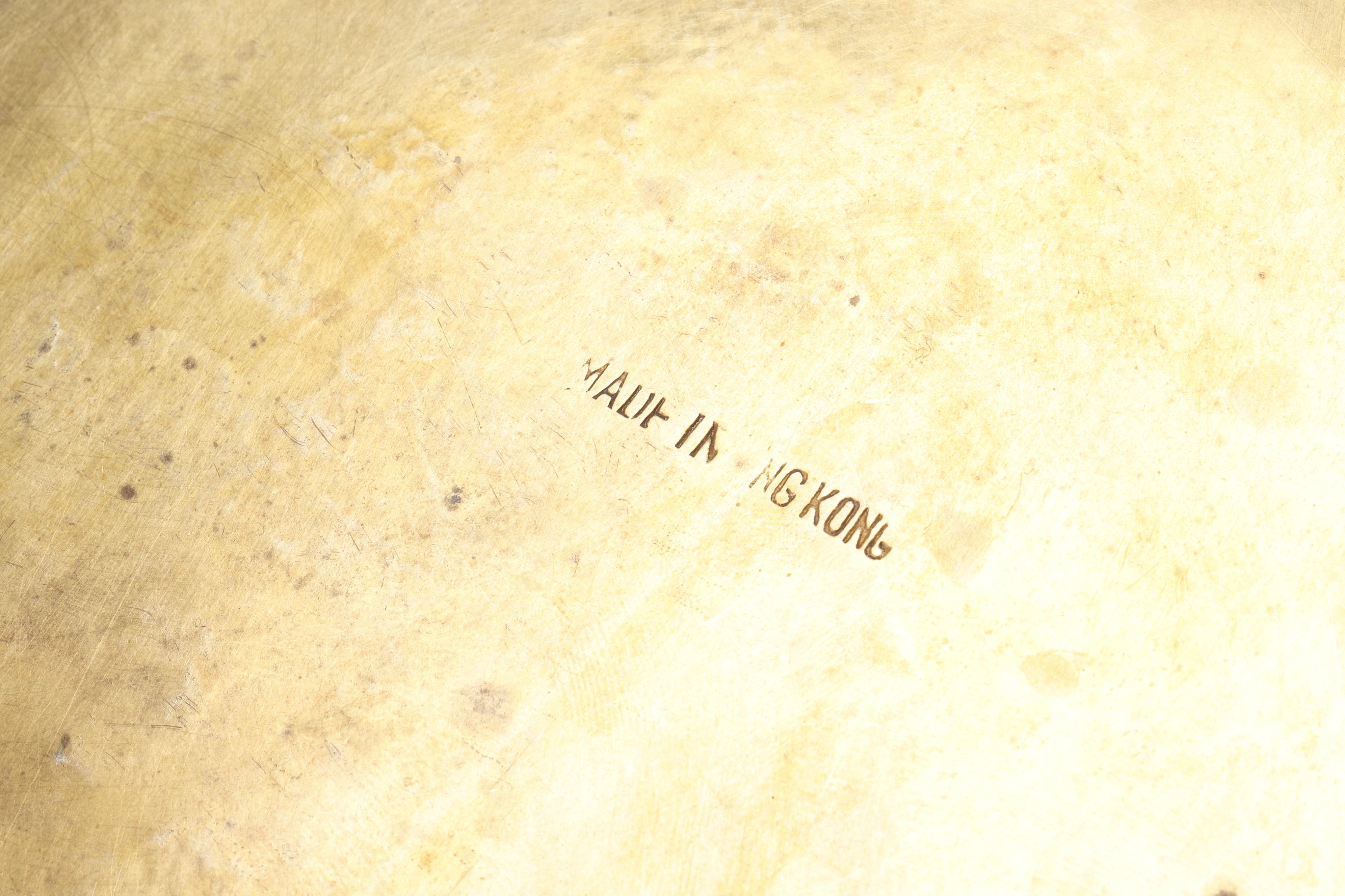 Vintage Chinese Etched Brass Bowl with Stand