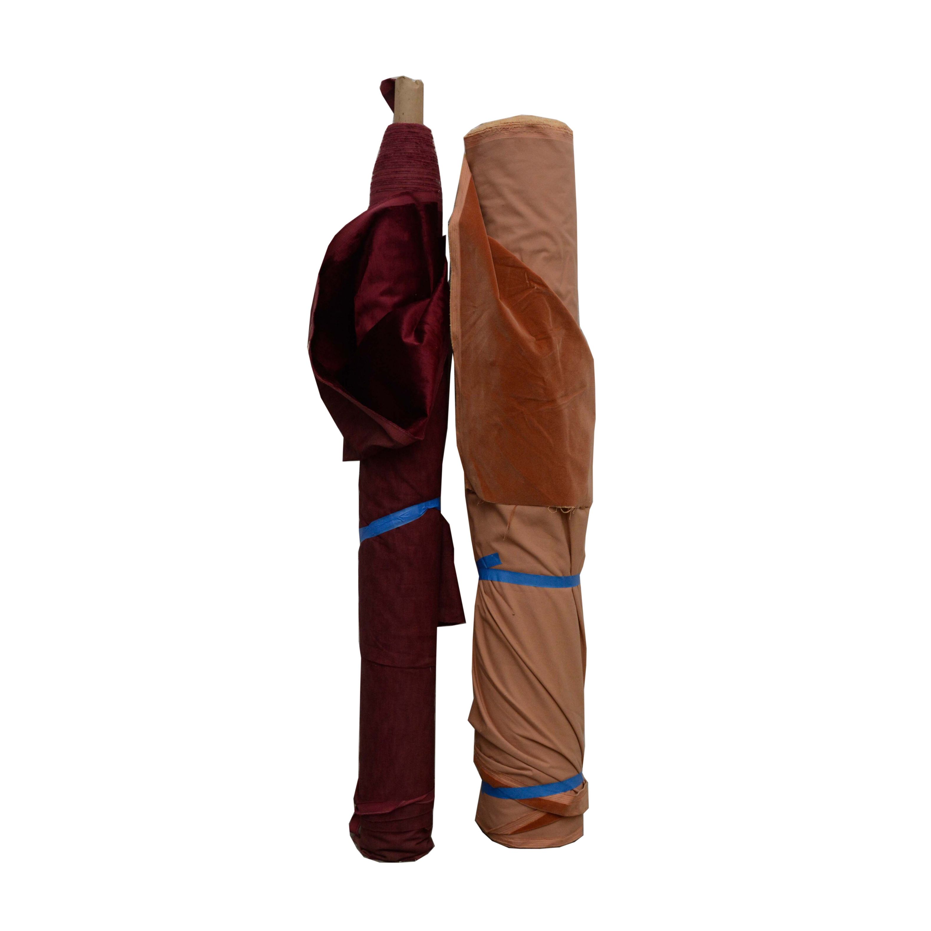 Tan and Red Velour Fabric Bolts