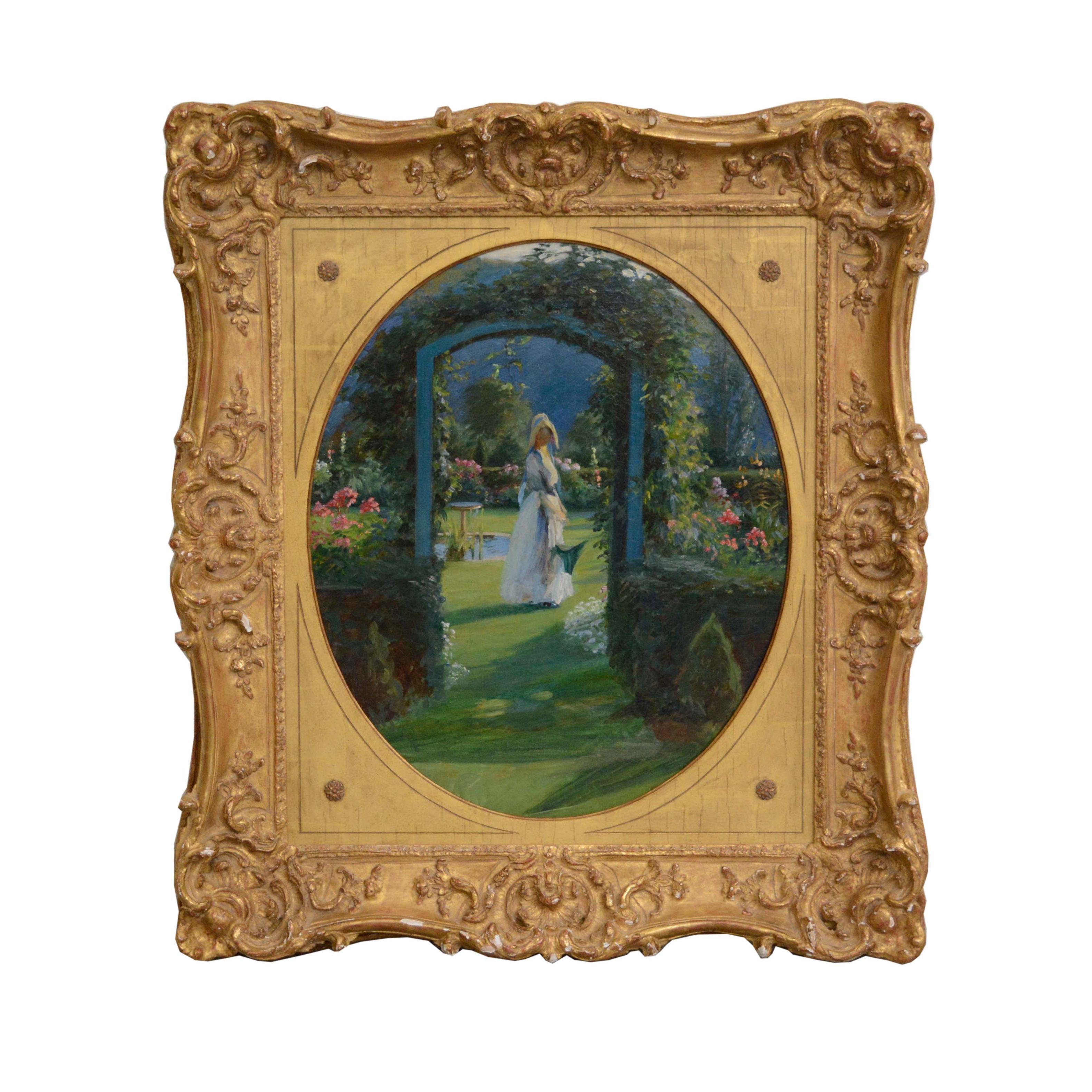 Oil Painting of Woman in a Garden