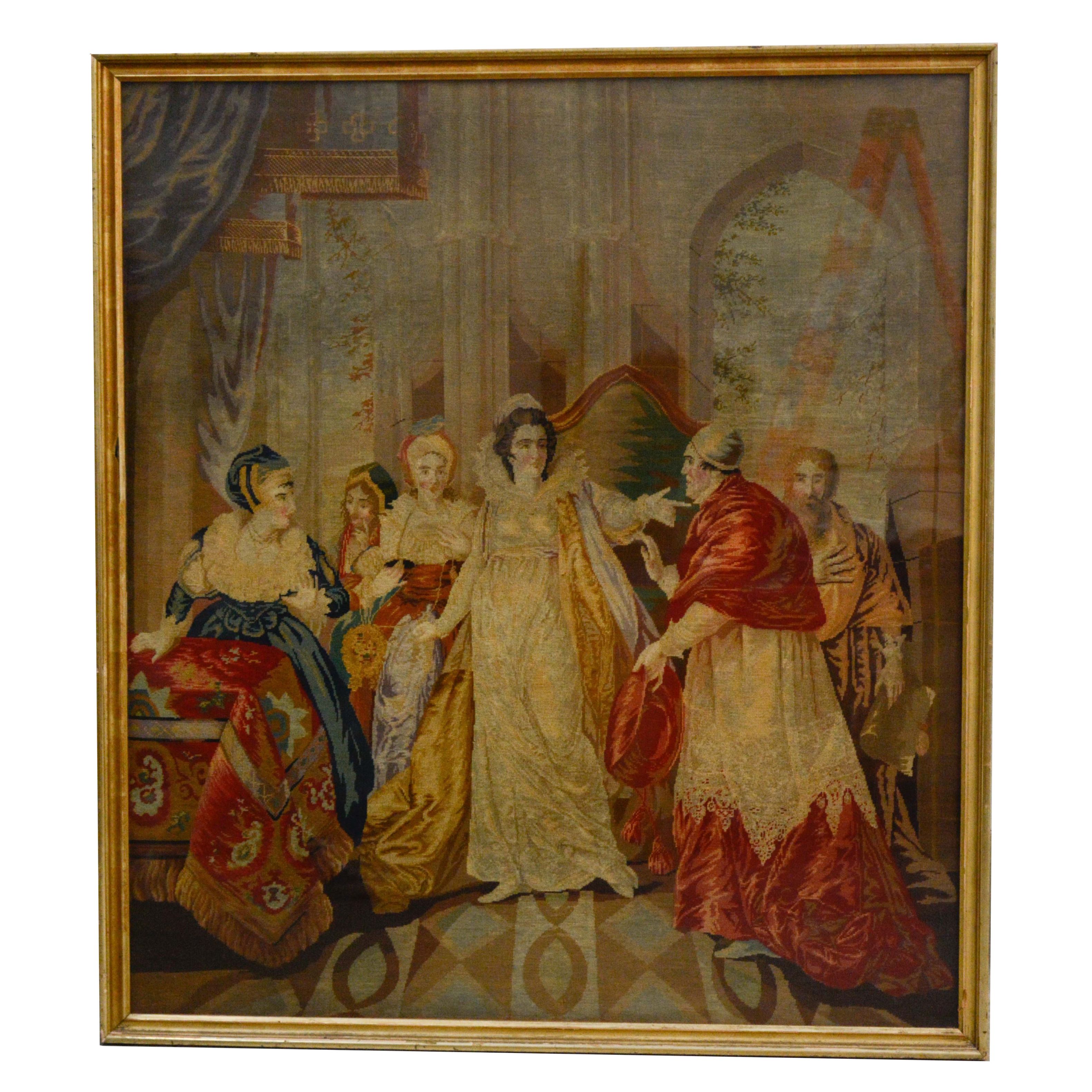 Late 19th Century Needlepoint Depicting Marie de Medici and Cardinal Richelieu
