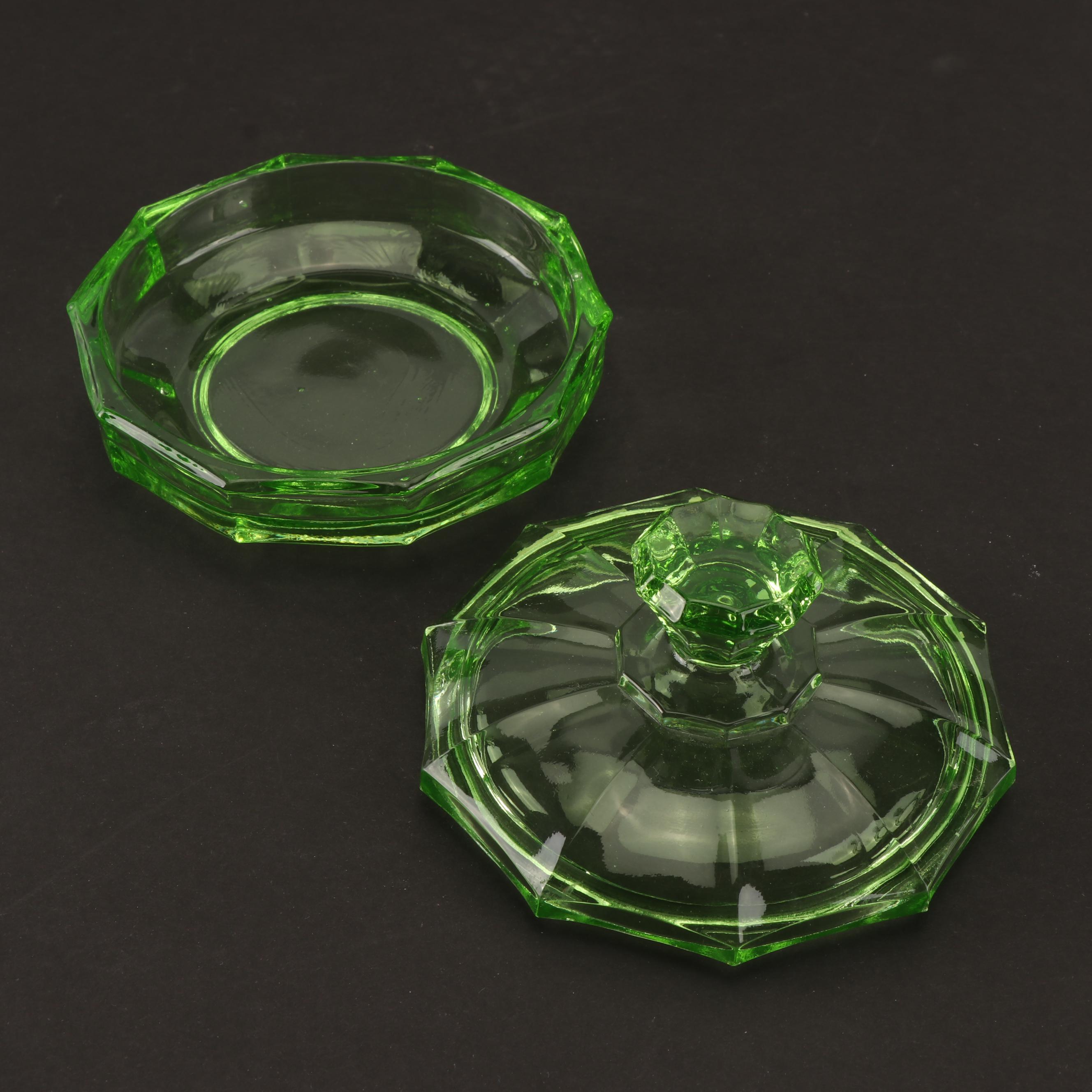 Green Vaseline Glass Tableware, 20th Century