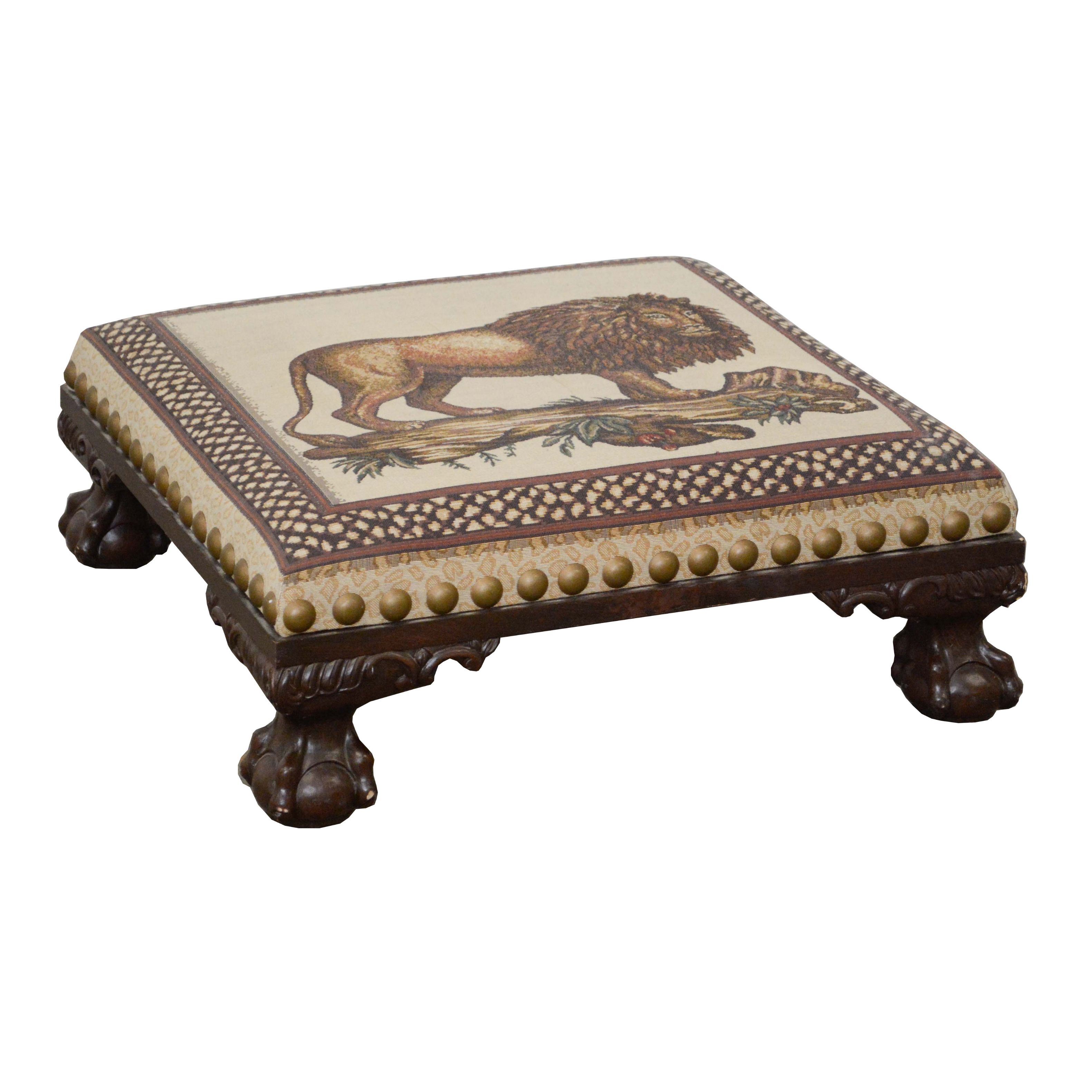 Chippendale Style Painted Wood Frame Upholstered Low Ottoman, 20th Century