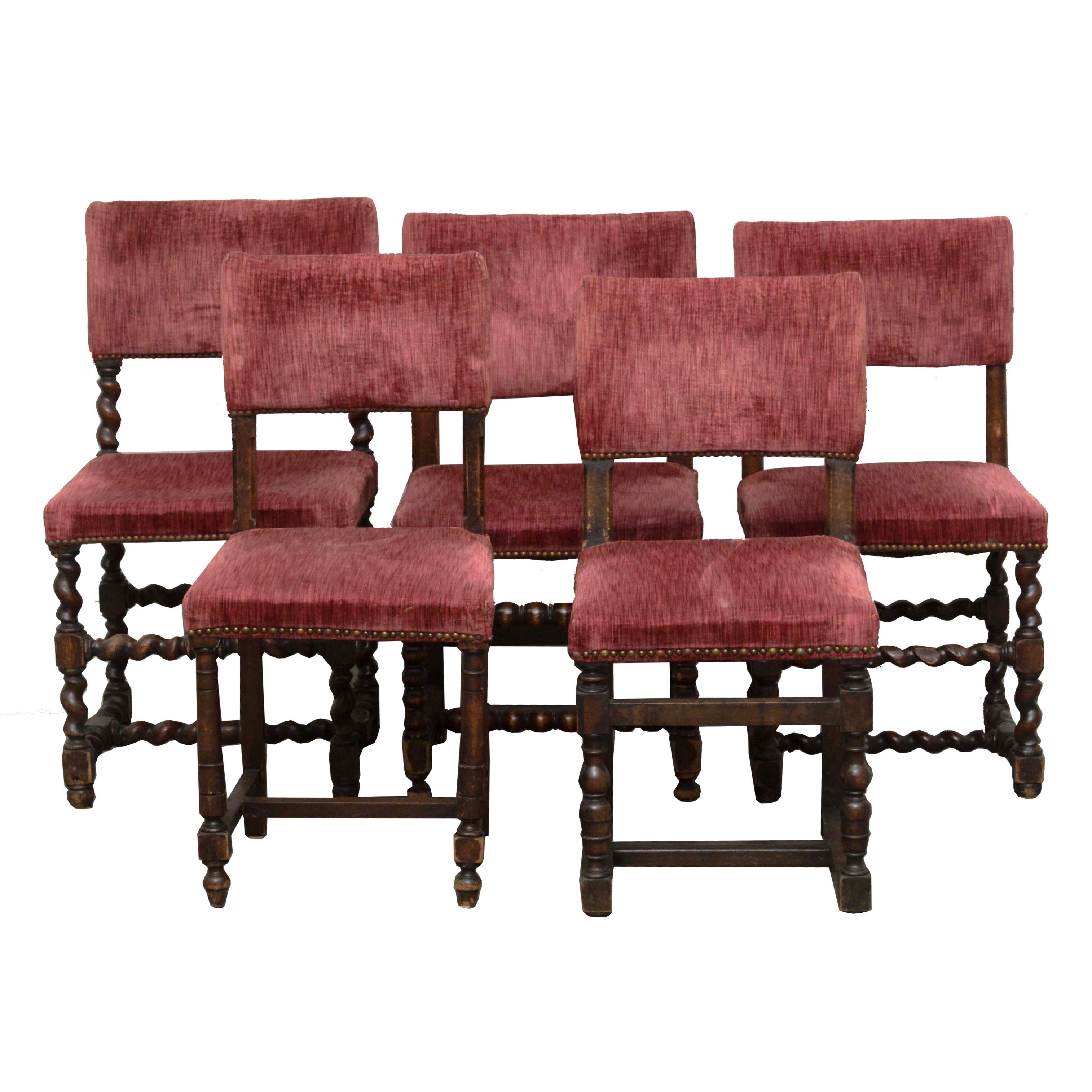 Jacobean Revival Style Upholstered Side Chairs, Early 20th Century