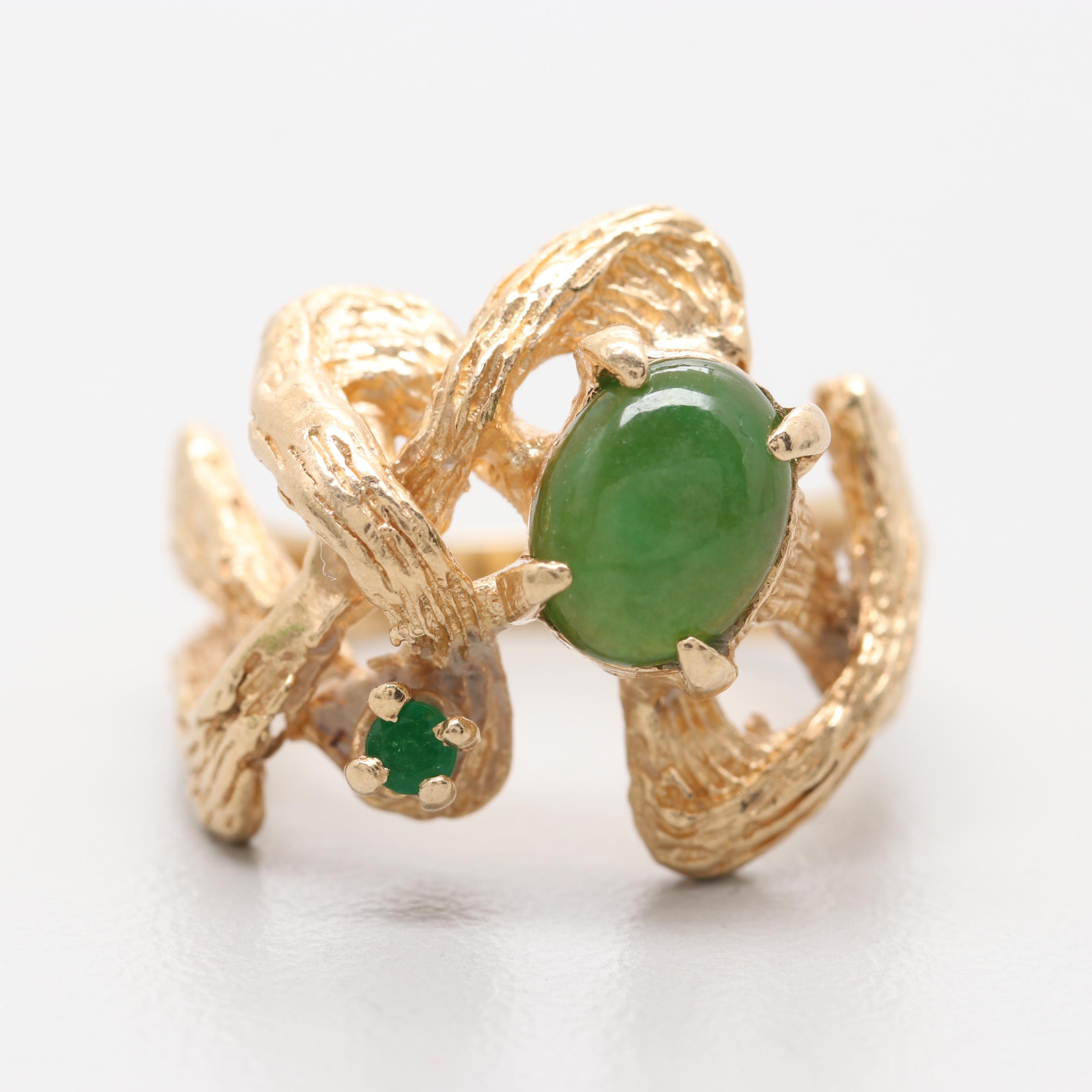 14K Yellow Gold Nephrite and Diamond Ring