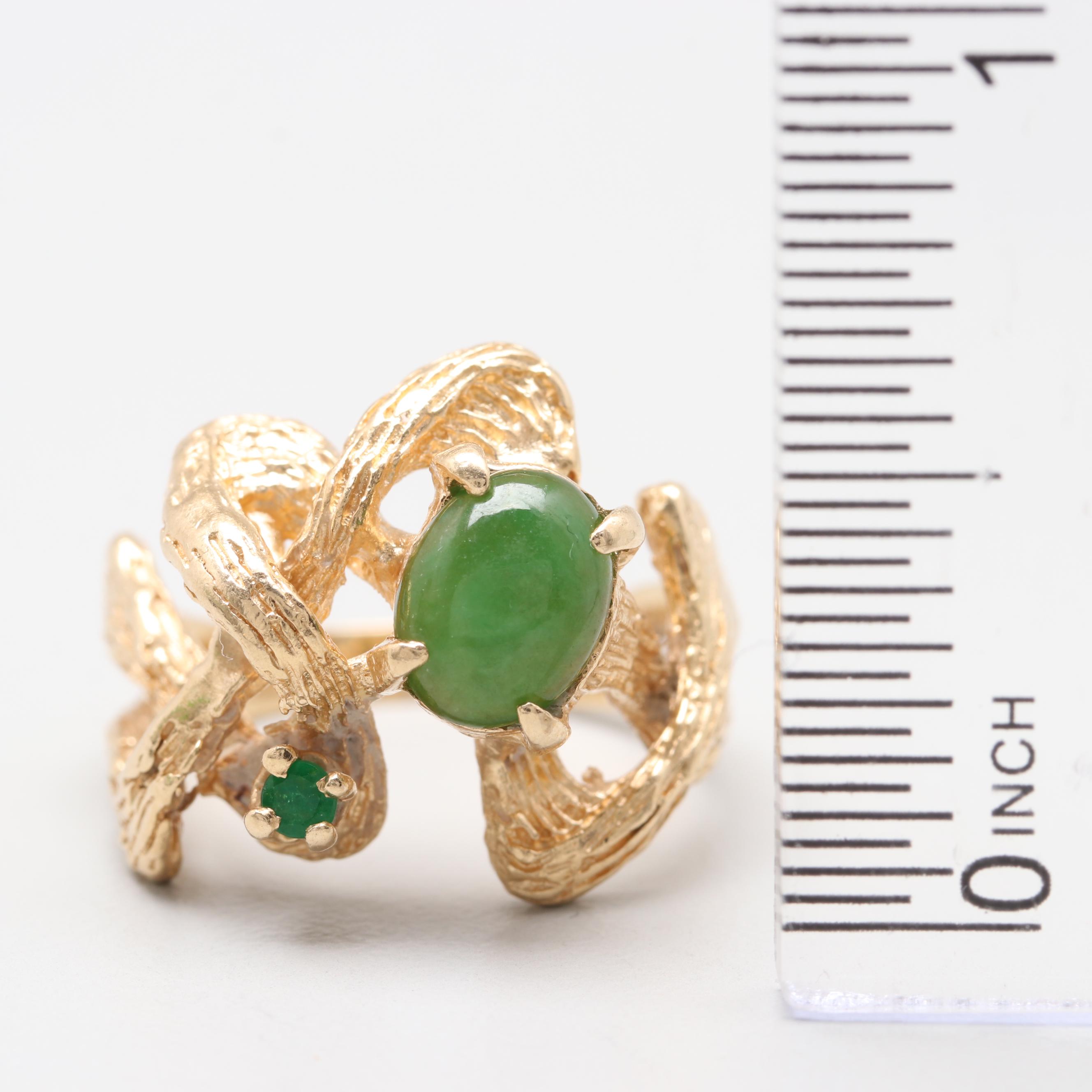 14K Yellow Gold Nephrite and Diamond Ring