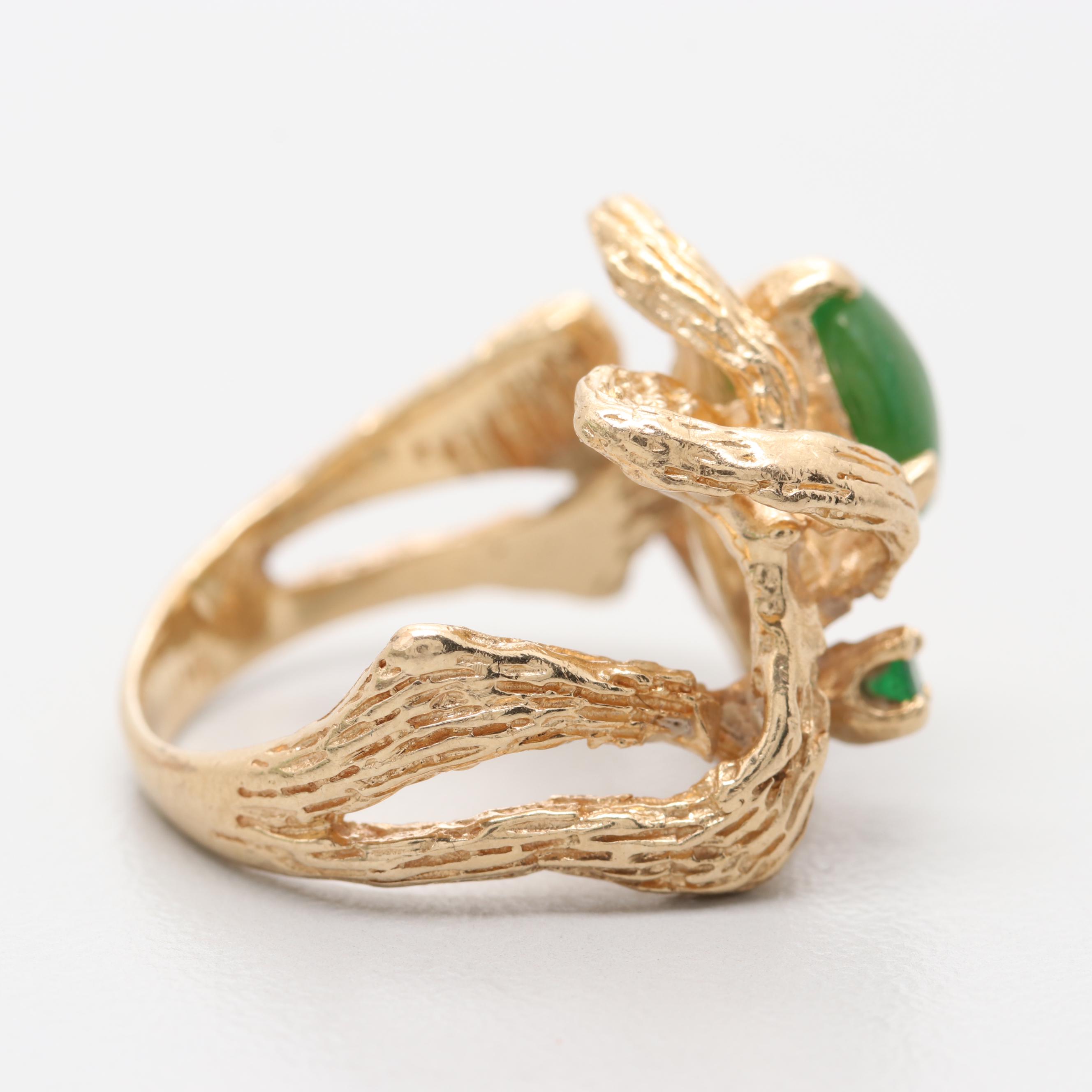 14K Yellow Gold Nephrite and Diamond Ring