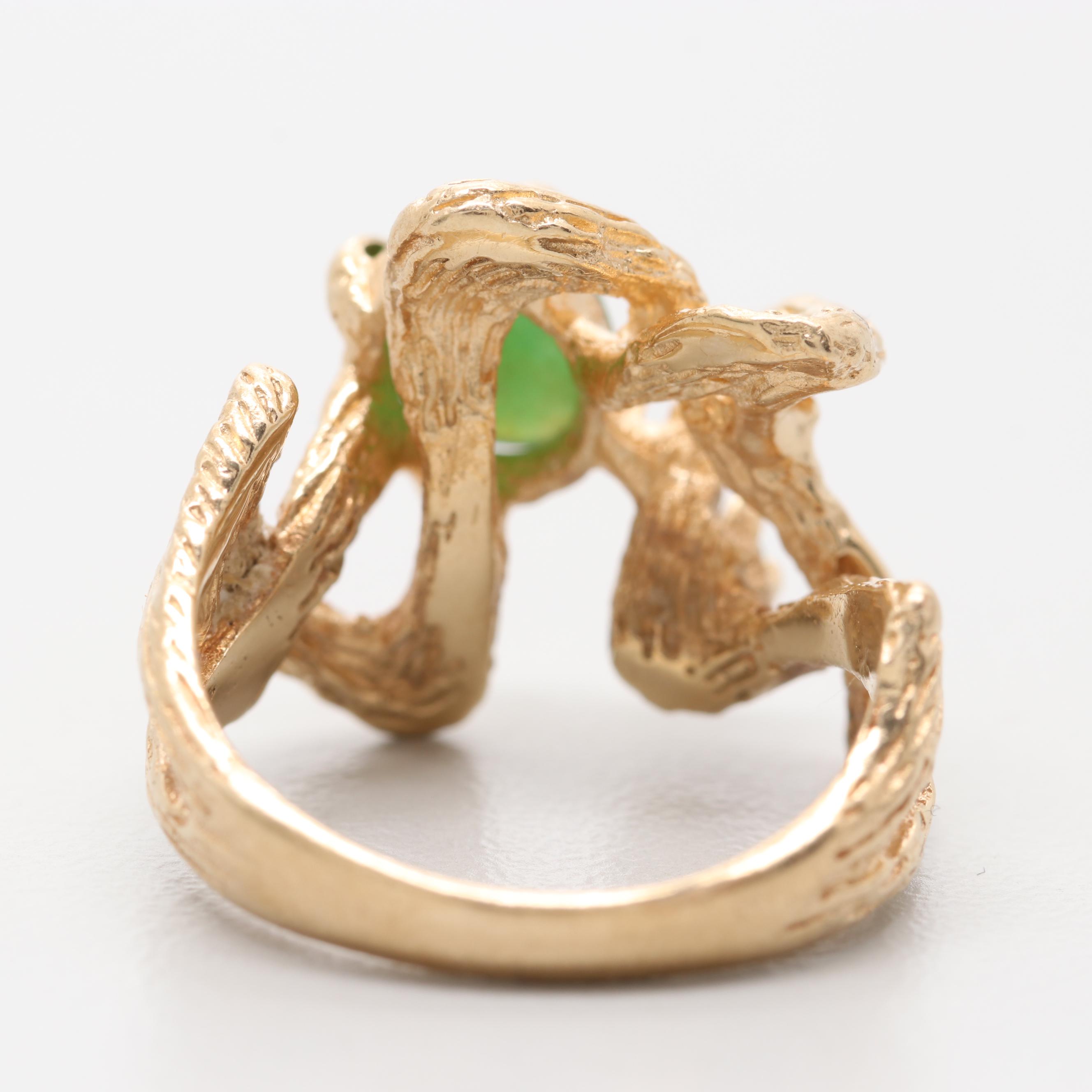 14K Yellow Gold Nephrite and Diamond Ring