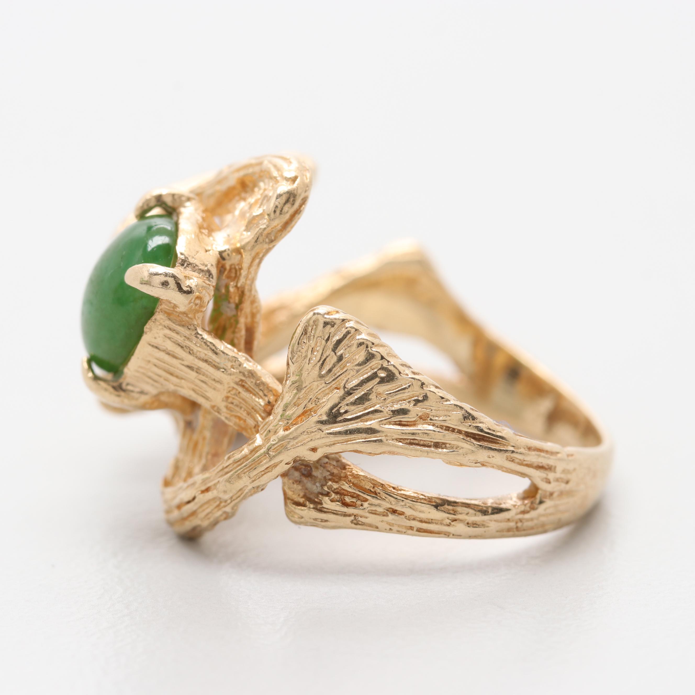 14K Yellow Gold Nephrite and Diamond Ring