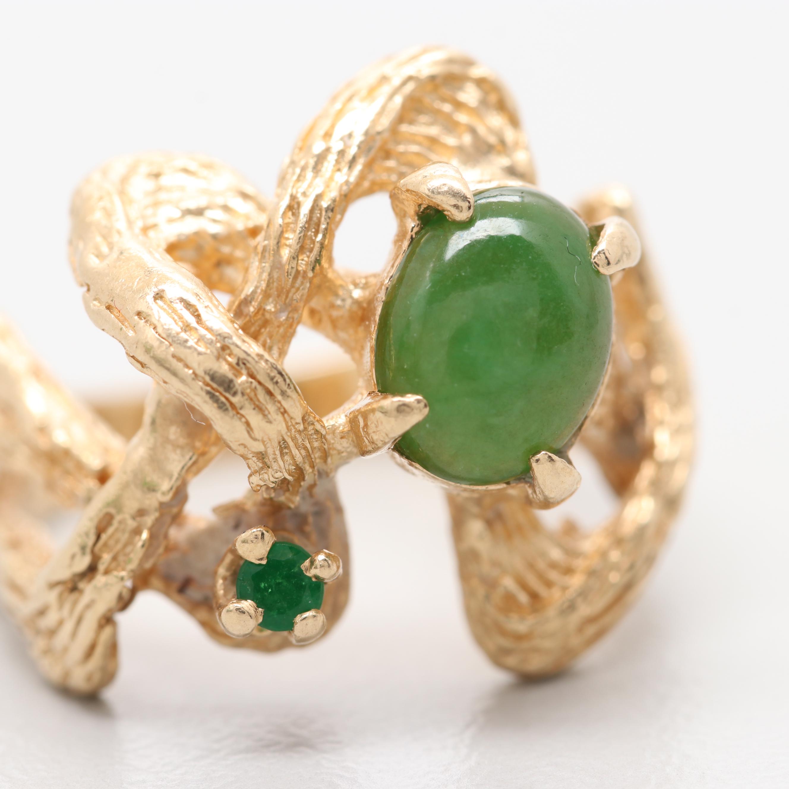 14K Yellow Gold Nephrite and Diamond Ring