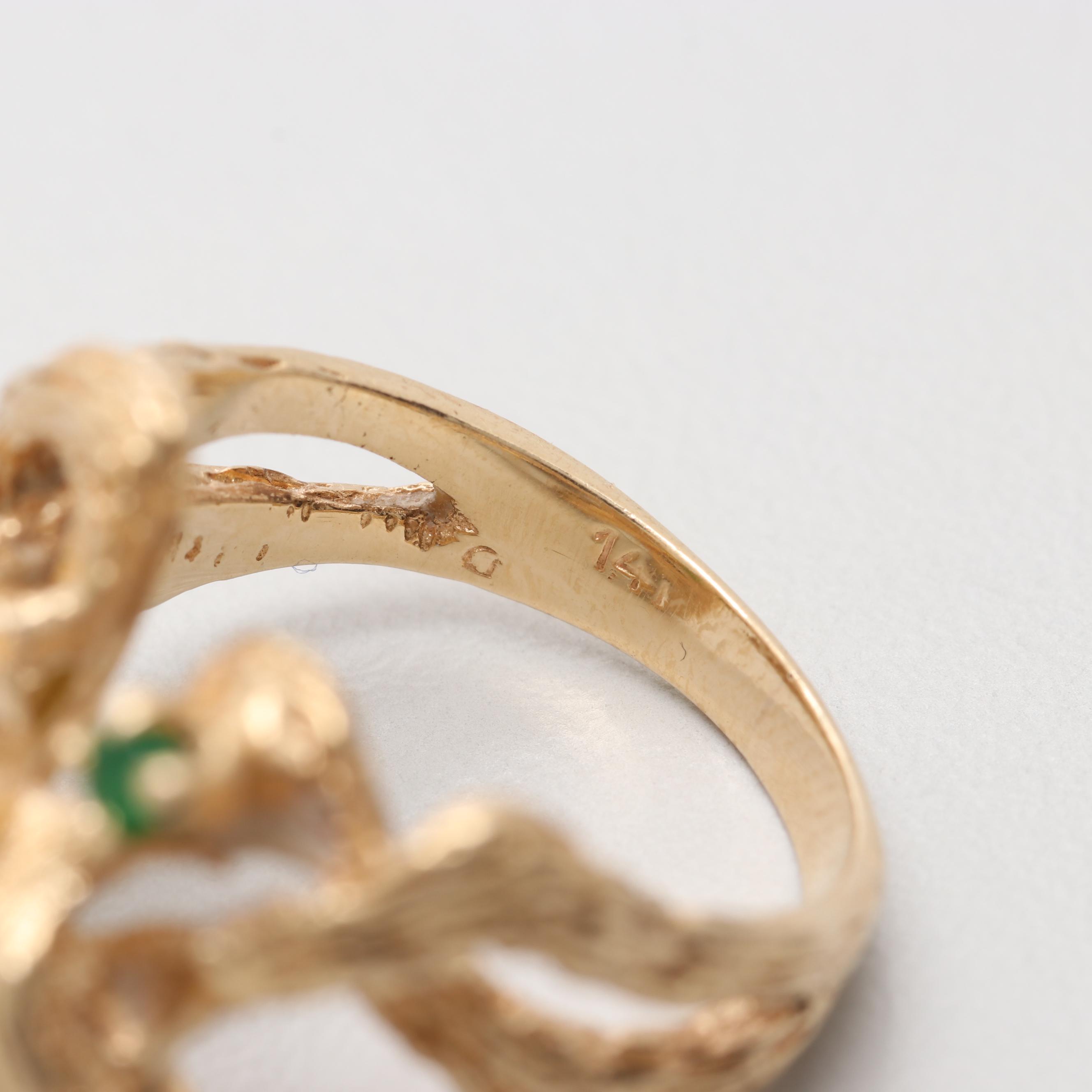 14K Yellow Gold Nephrite and Diamond Ring