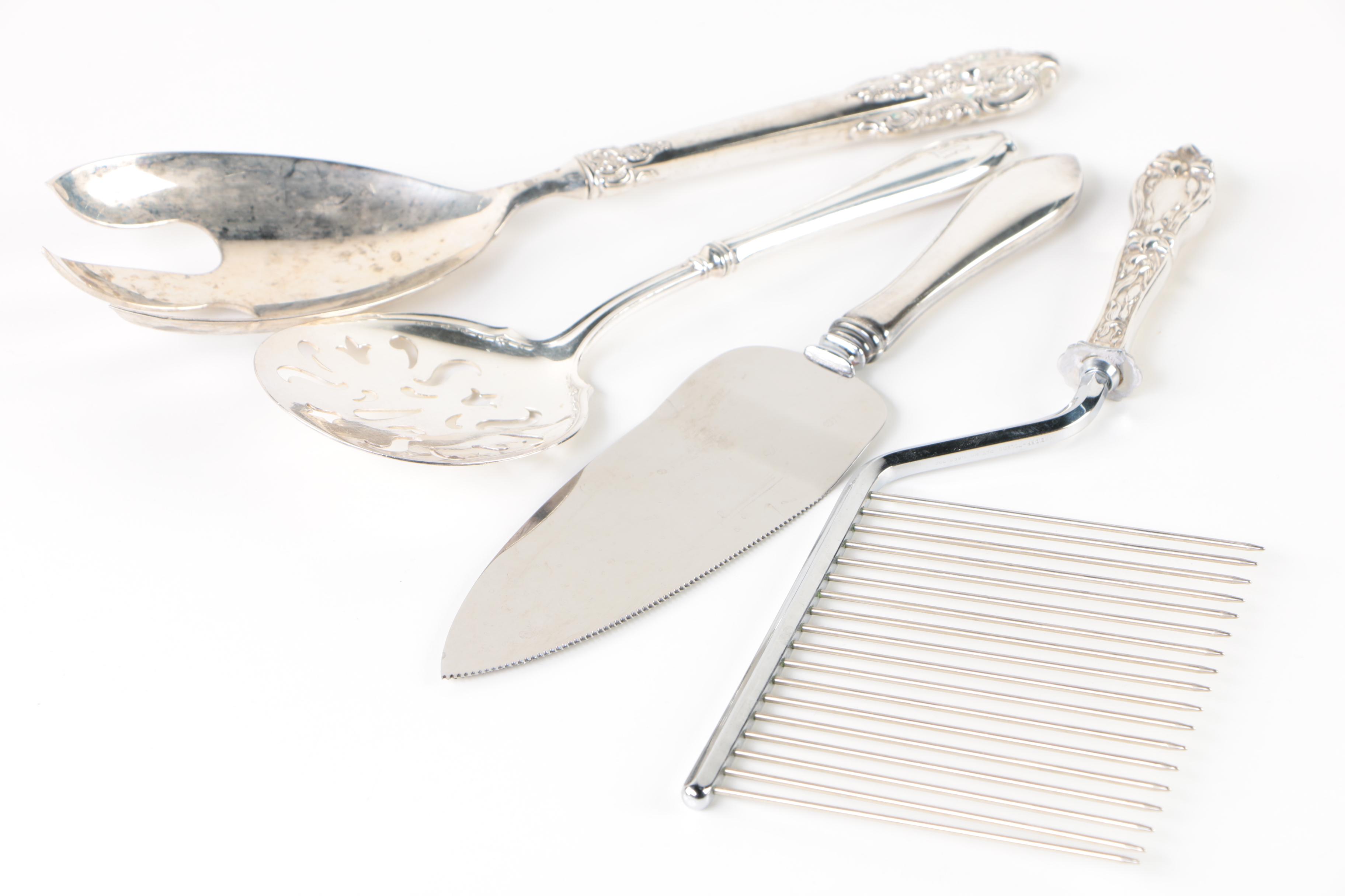 Frank M. Whiting "Lily-Floral" Cake Breaker with Other Sterling Handled Utensils