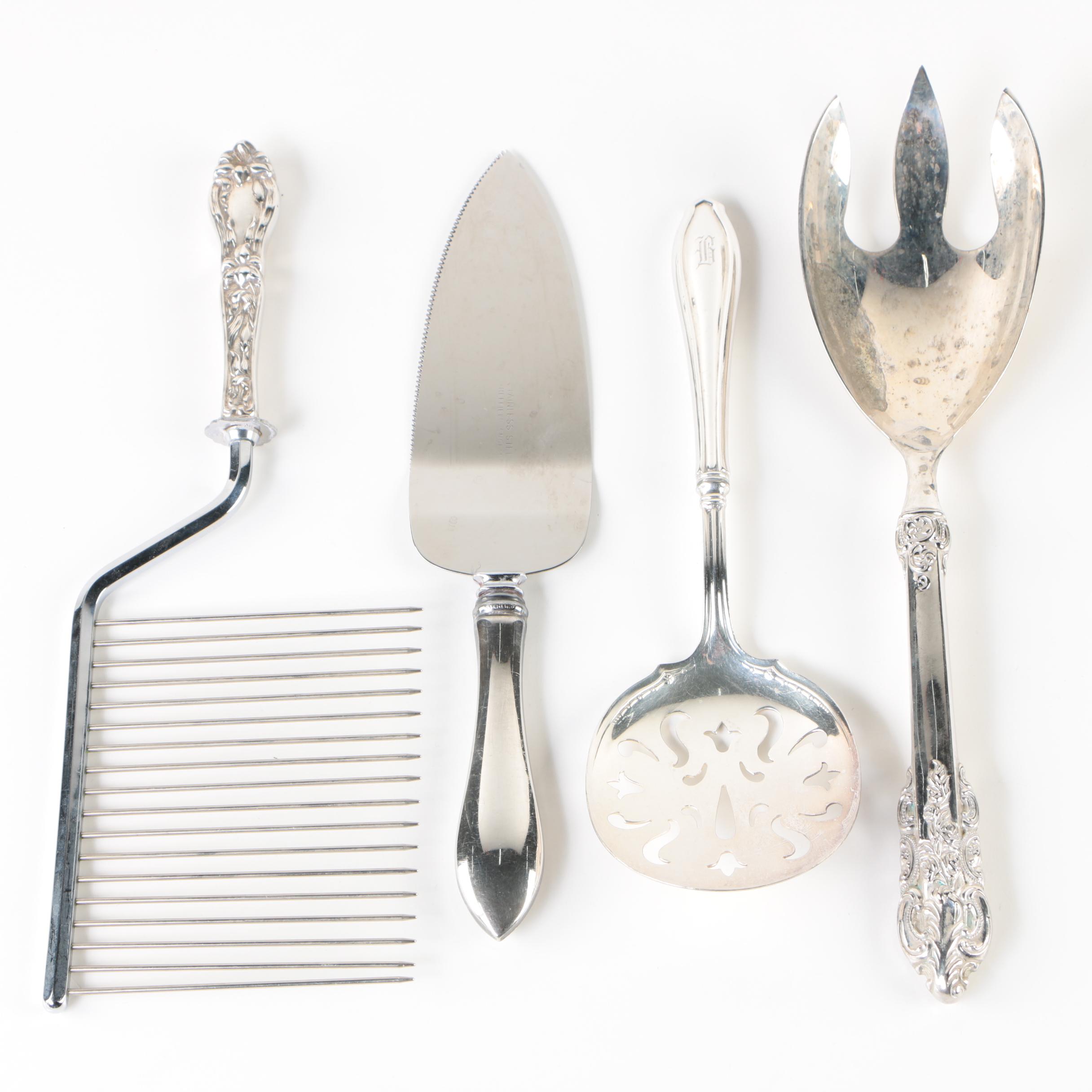 Frank M. Whiting "Lily-Floral" Cake Breaker with Other Sterling Handled Utensils