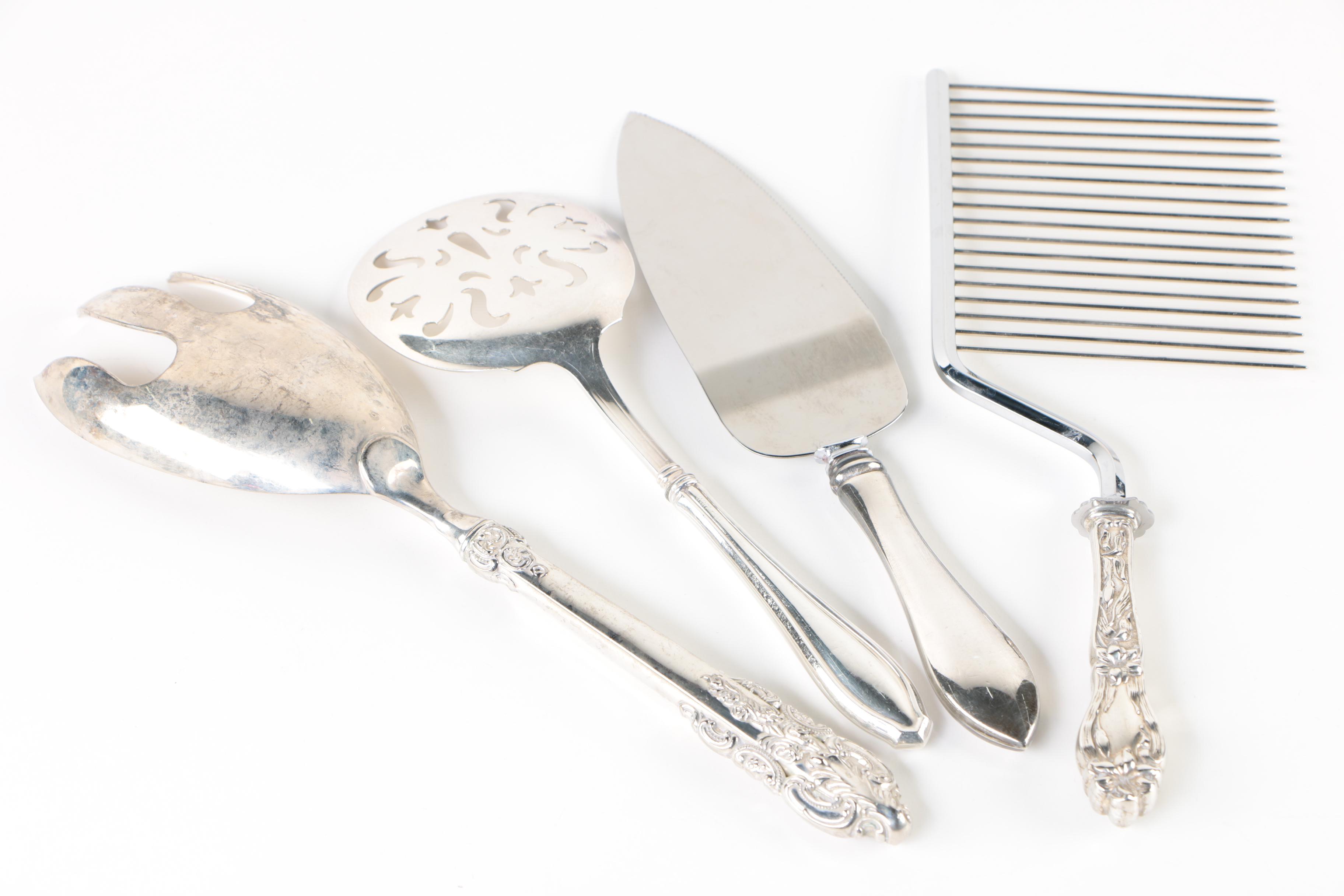 Frank M. Whiting "Lily-Floral" Cake Breaker with Other Sterling Handled Utensils