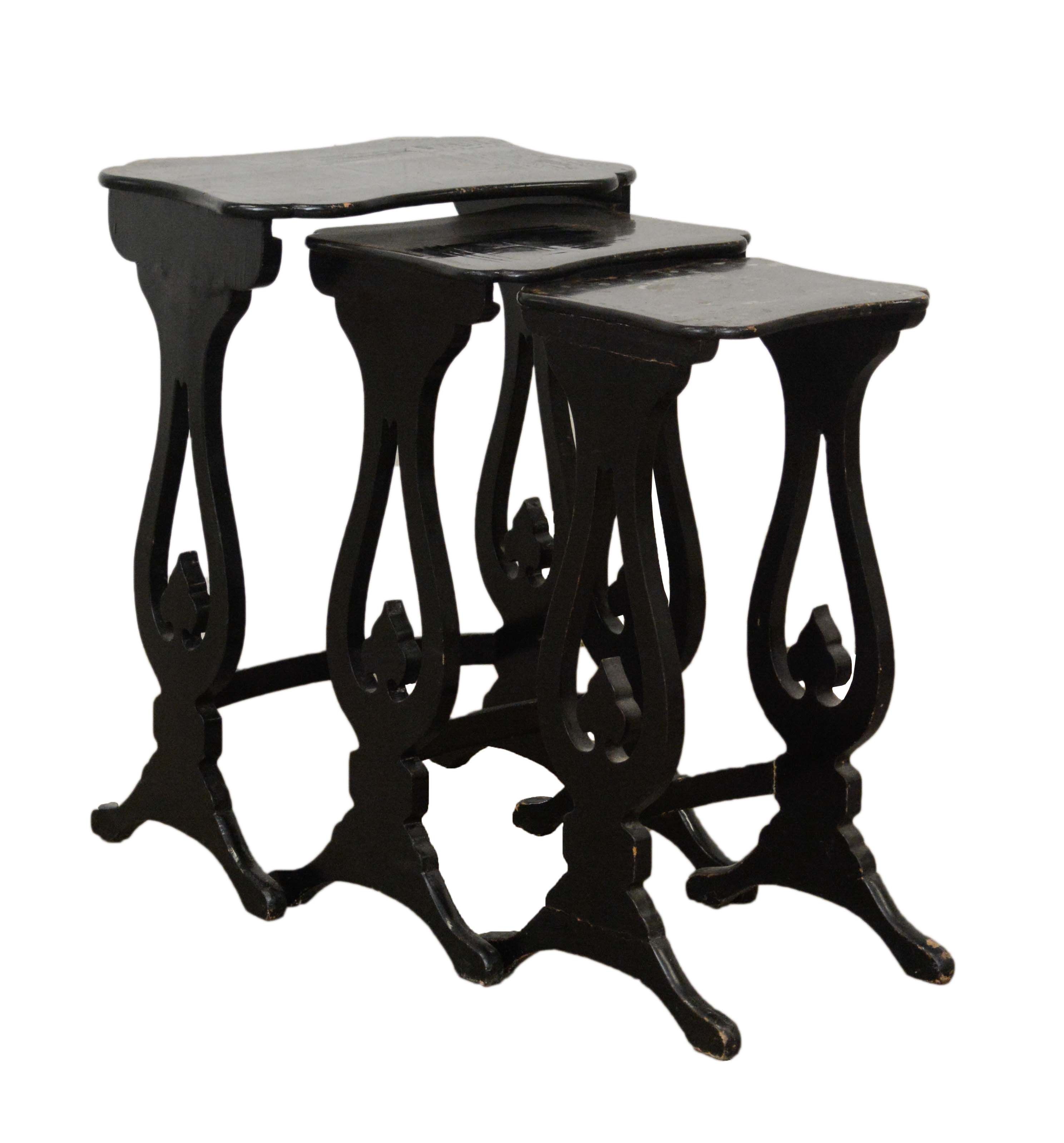 Set of Three Chinese Export Black Lacquer and Graduated Side Tables, Circa 1900