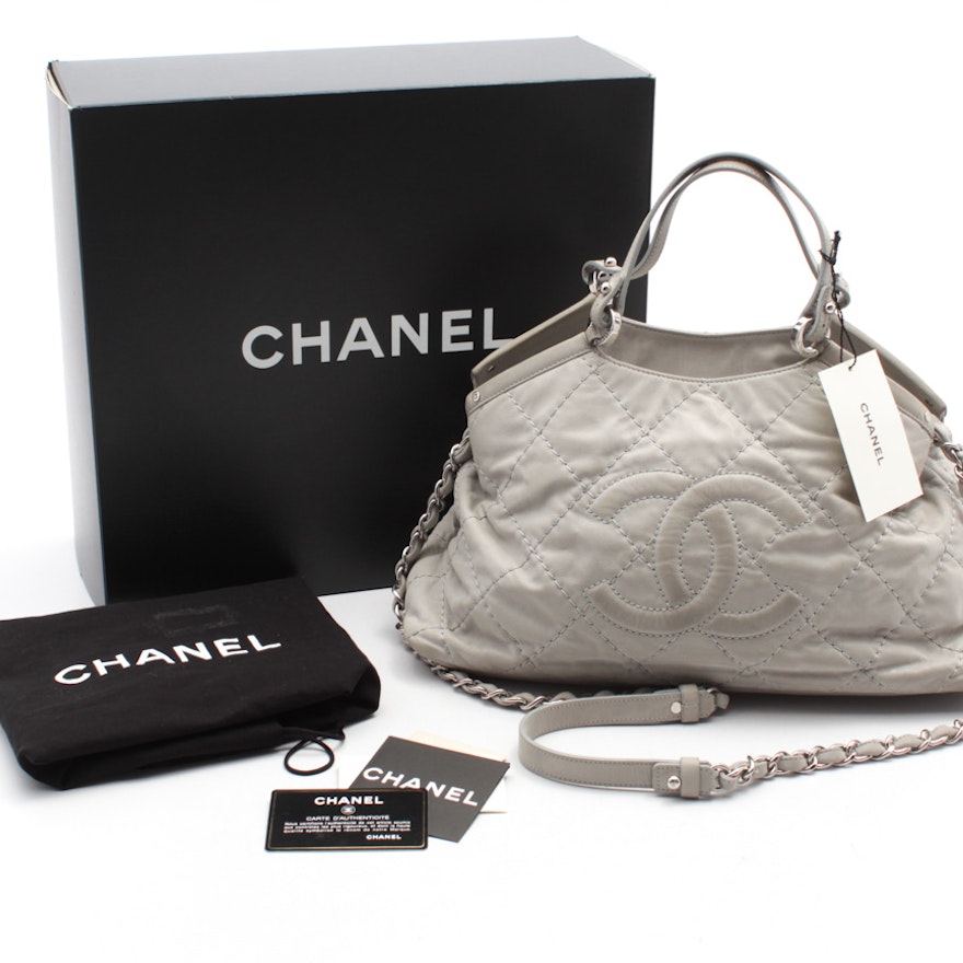 Chanel Quilted Light Grey Lambskin Shoulder Bag