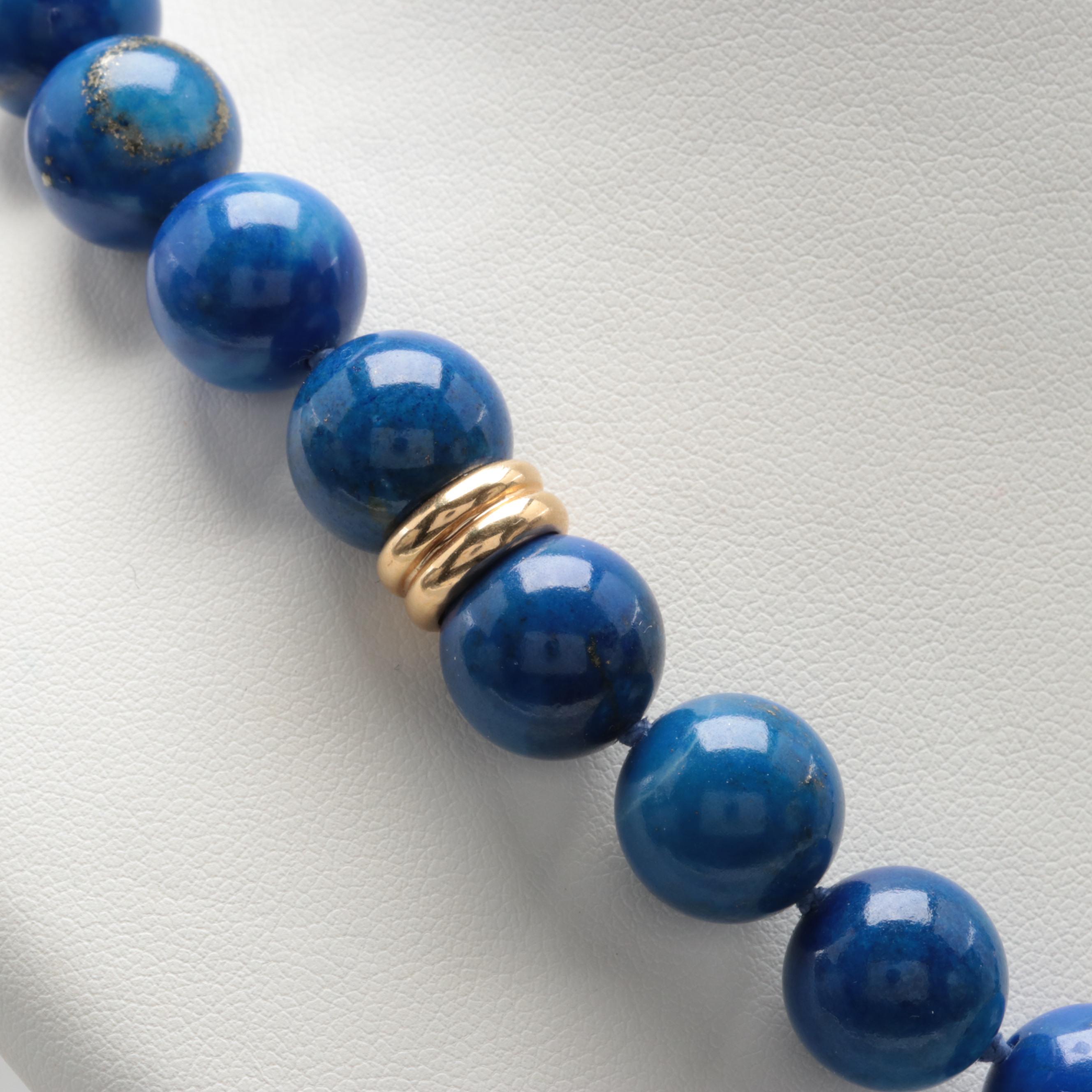 14K Yellow Gold Lapis Lazuli Necklace