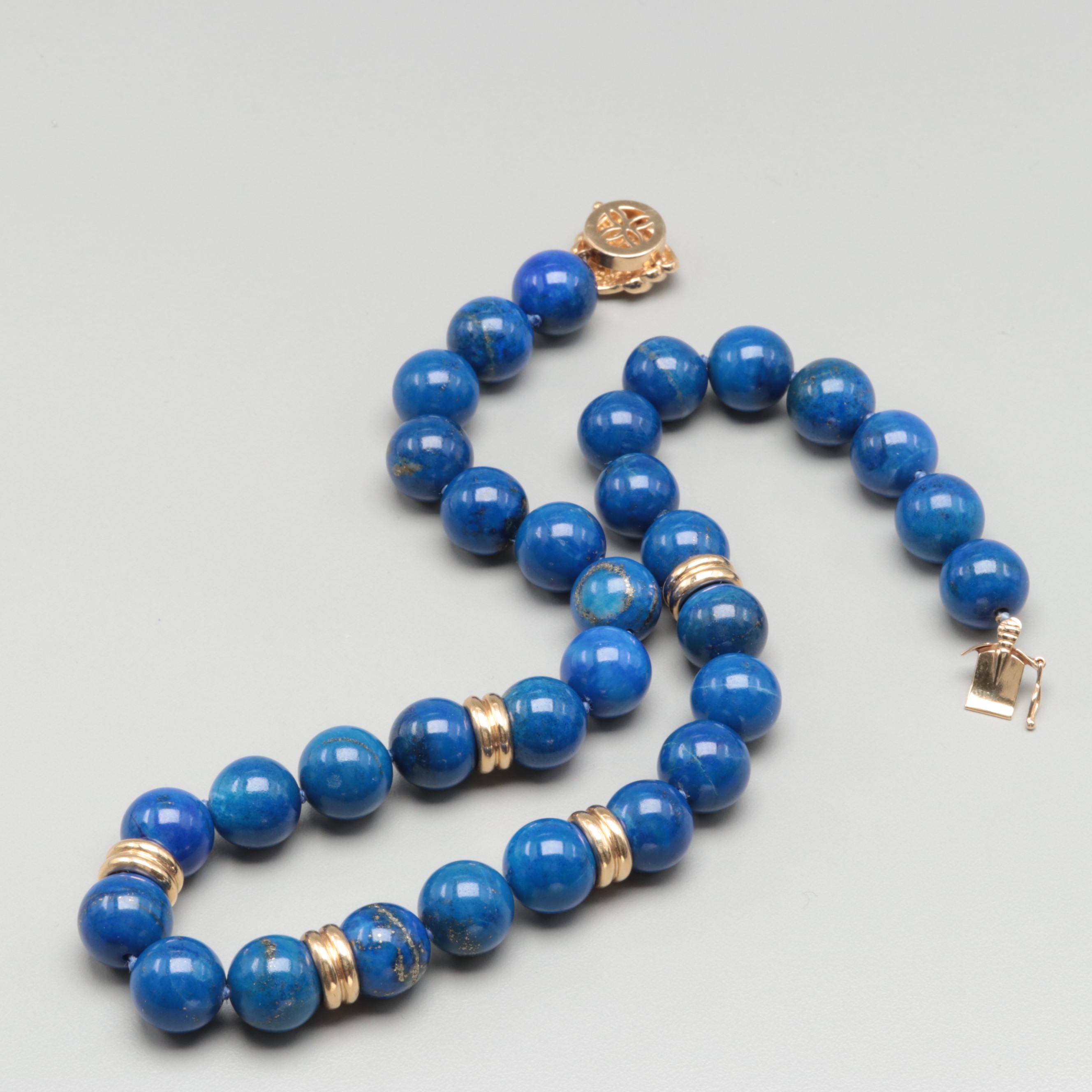 14K Yellow Gold Lapis Lazuli Necklace