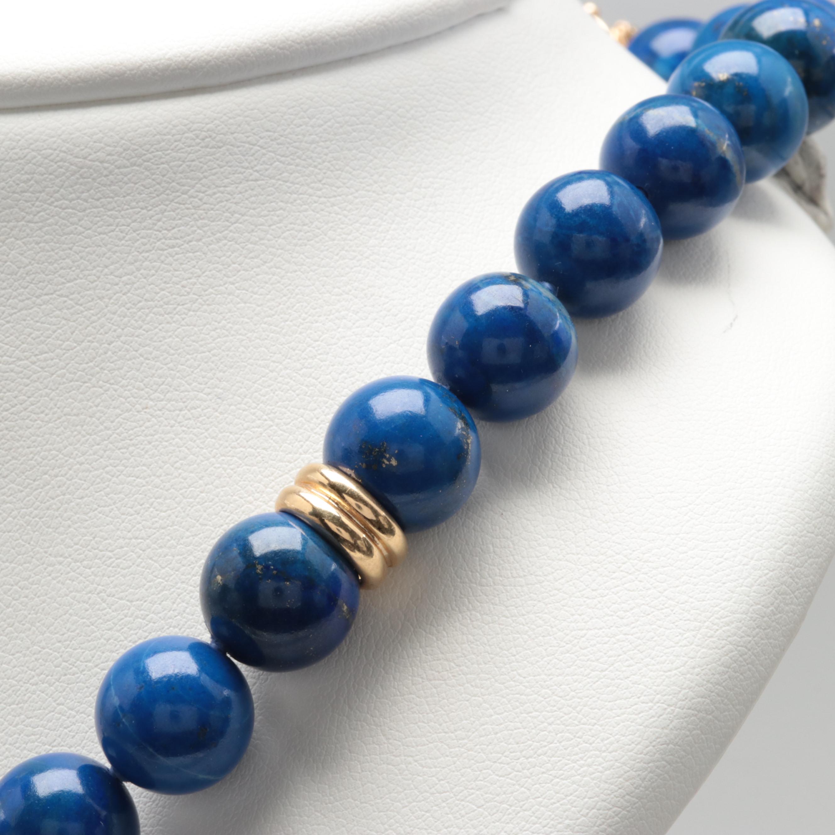 14K Yellow Gold Lapis Lazuli Necklace