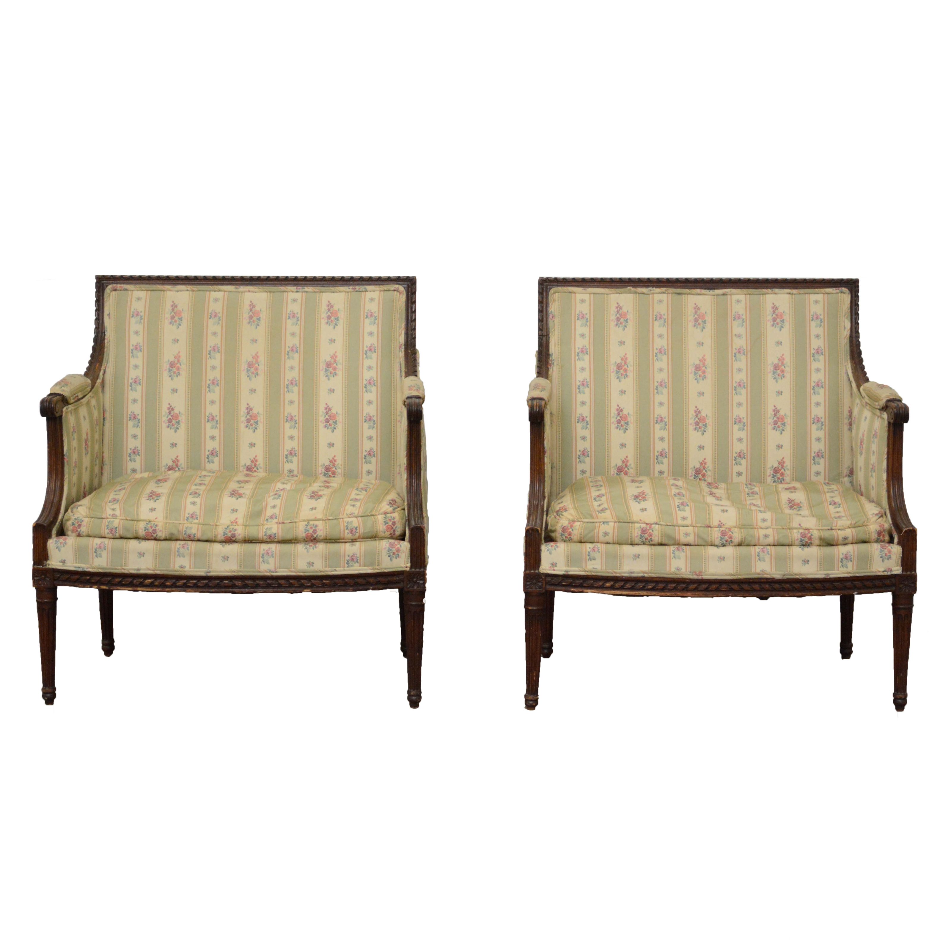 Pair of Louis XVI Style Bergères, Late 19th/Early 20th Century