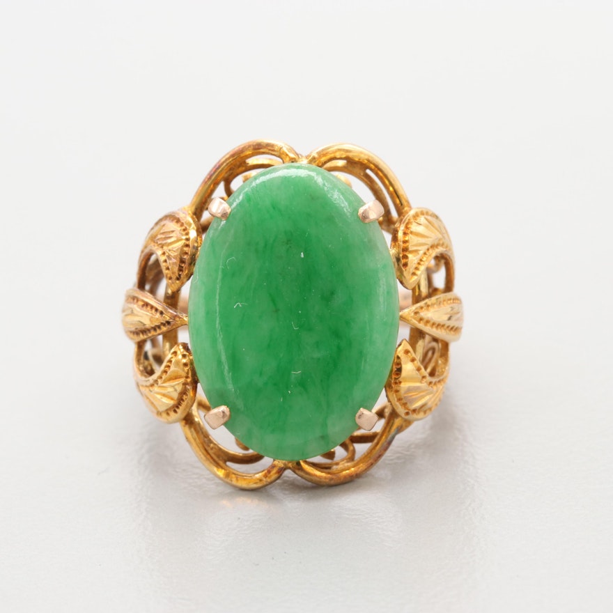 Vintage 10K Yellow Gold Jadeite Ring