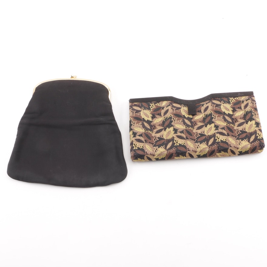 Vintage Coblentz Black Frame Bag and Bobbie Jerome Embroidered Foliate Clutch