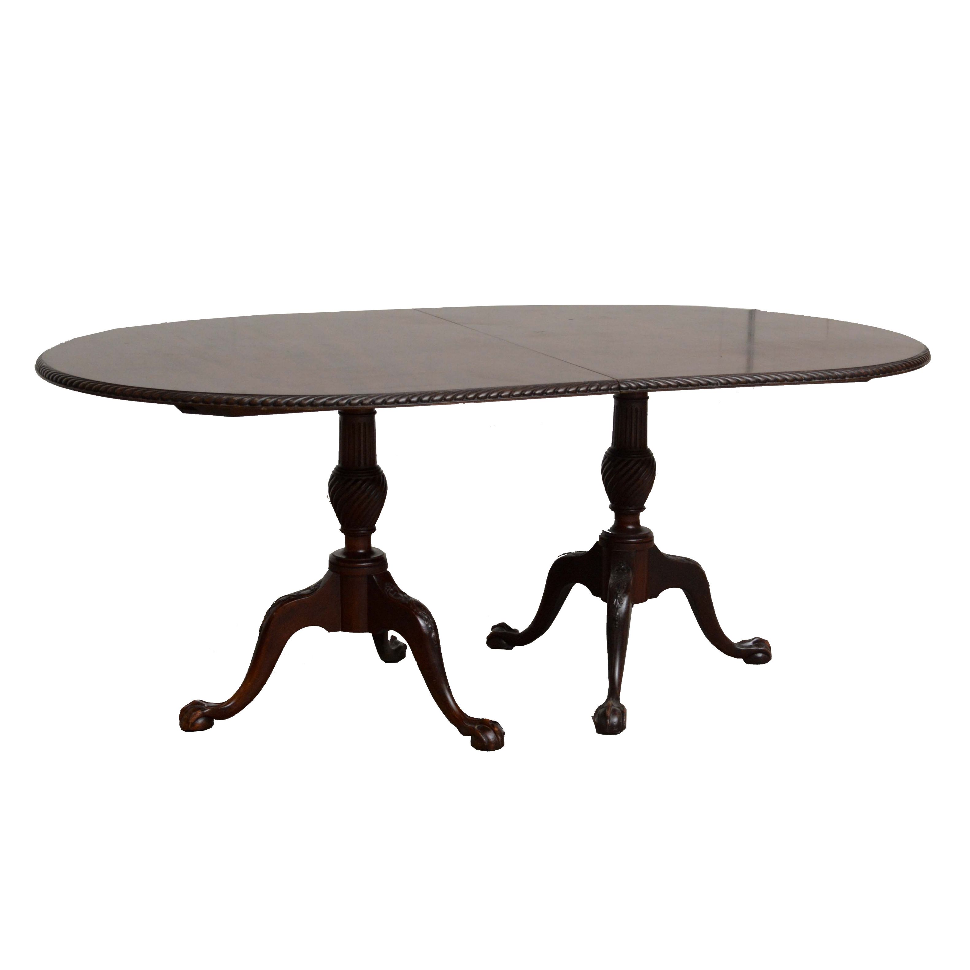 George III Style Mahogany Double-Pedestal Dining Table, 20th Century