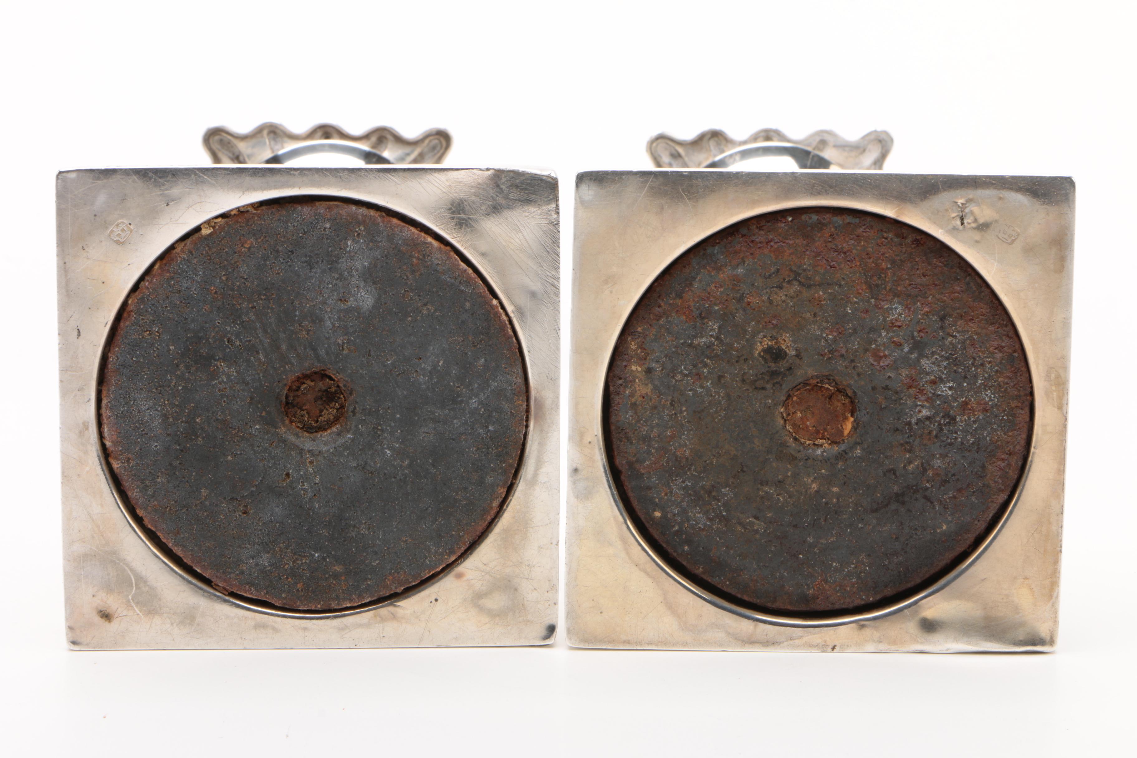 Hawksworth, Eyre & Co. Weighted Sterling Silver Candlesticks, Late 19th Century