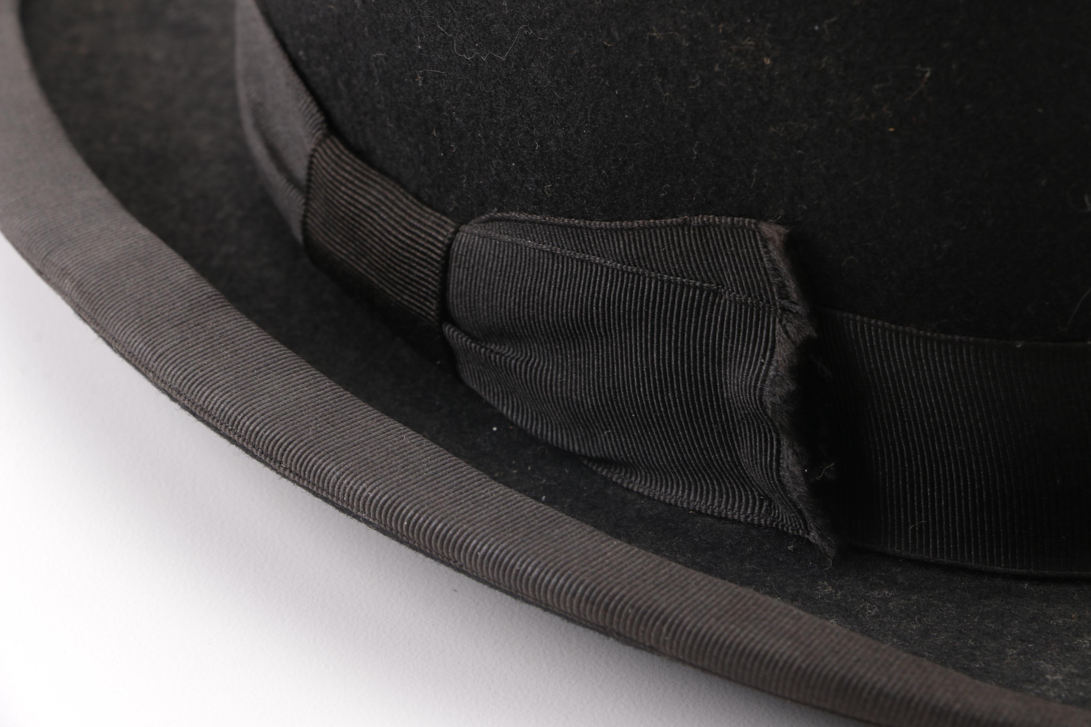 1930s Vintage Teikoku Hat Co. Black Fur Felt Bowler Hat Trimmed in Grosgrain