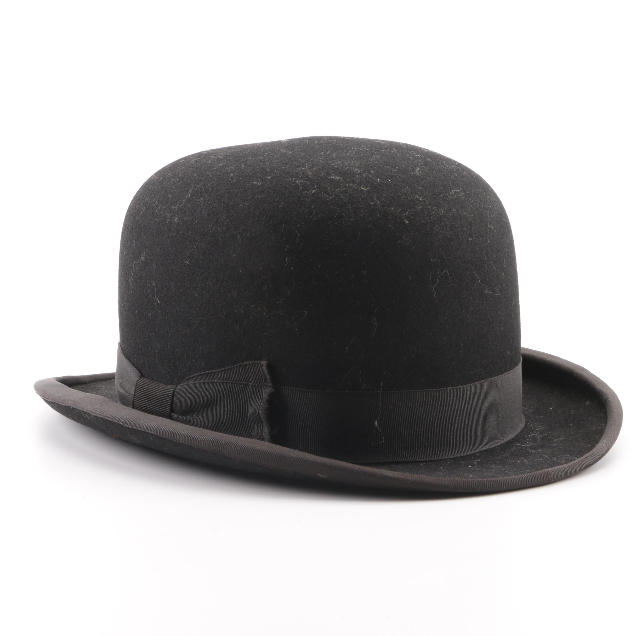 1930s Vintage Teikoku Hat Co. Black Fur Felt Bowler Hat Trimmed in Grosgrain