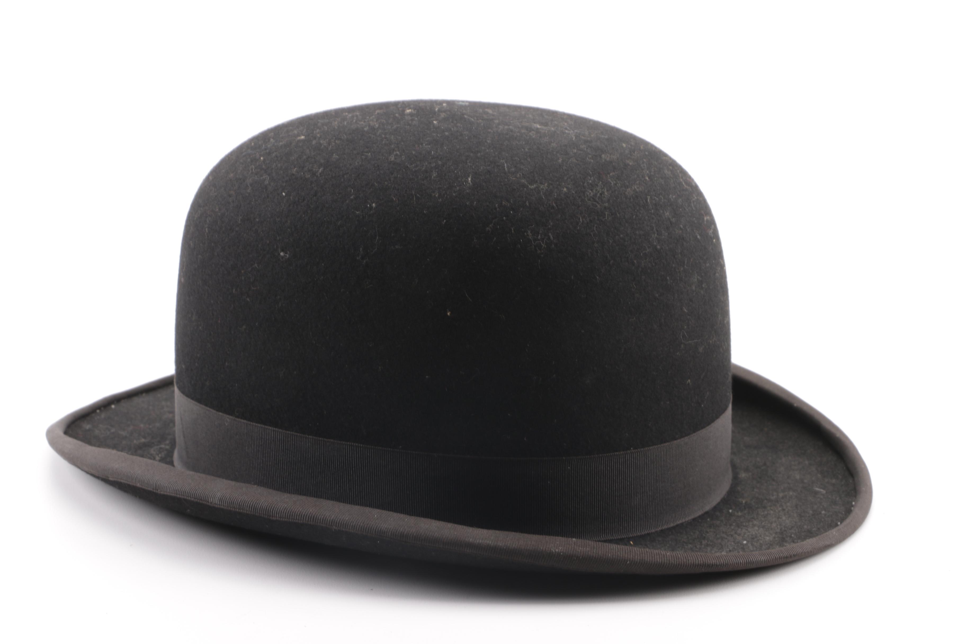 1930s Vintage Teikoku Hat Co. Black Fur Felt Bowler Hat Trimmed in Grosgrain