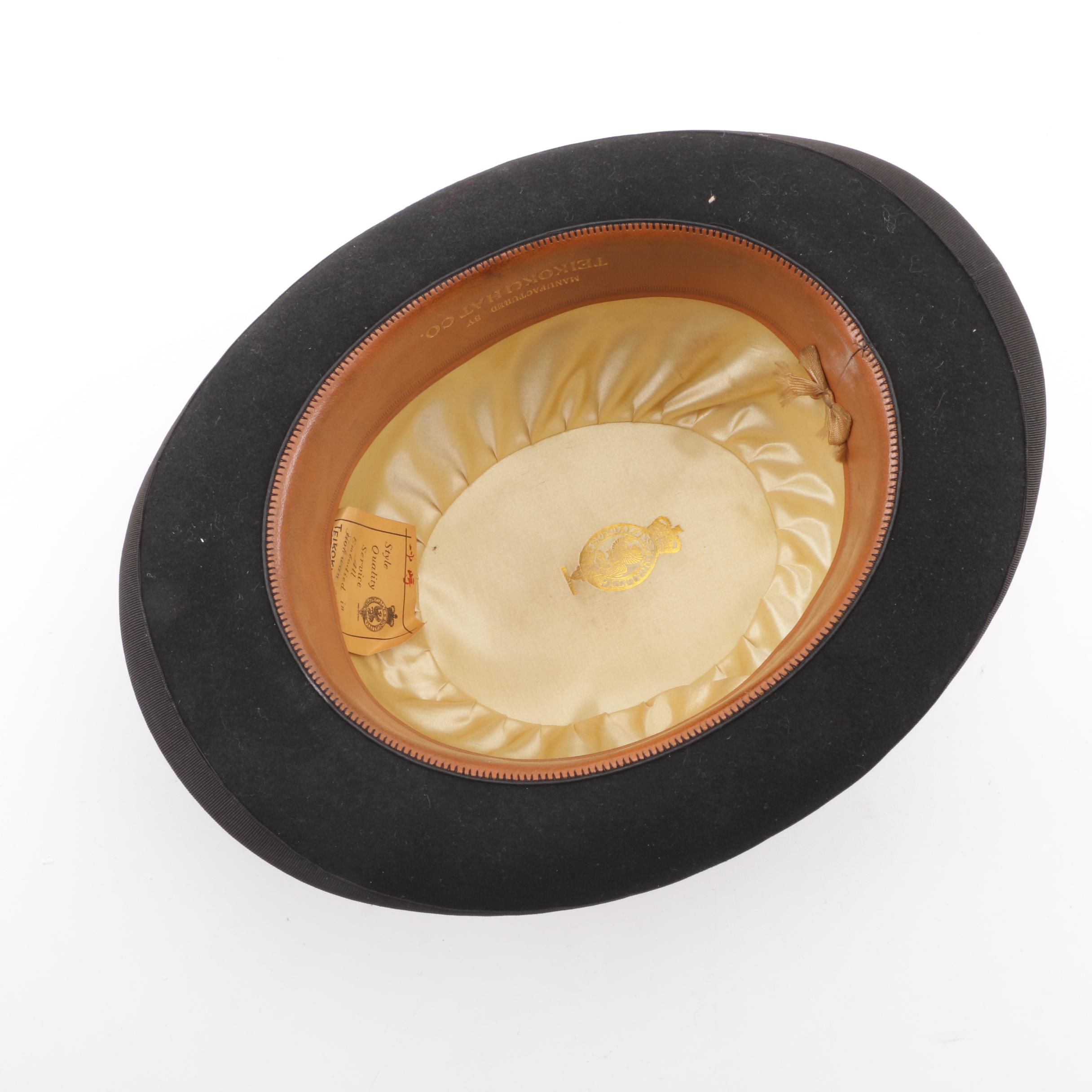 1930s Vintage Teikoku Hat Co. Black Fur Felt Bowler Hat Trimmed in Grosgrain