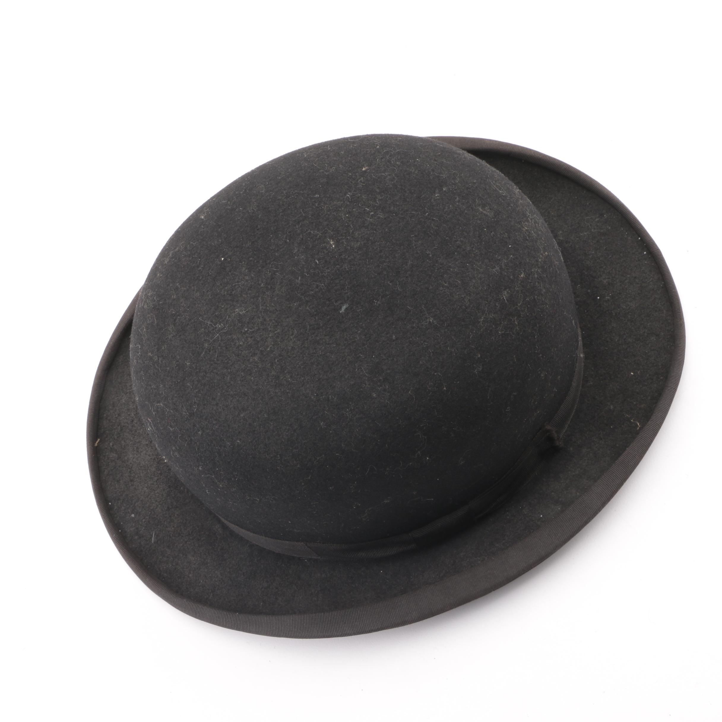 1930s Vintage Teikoku Hat Co. Black Fur Felt Bowler Hat Trimmed in Grosgrain
