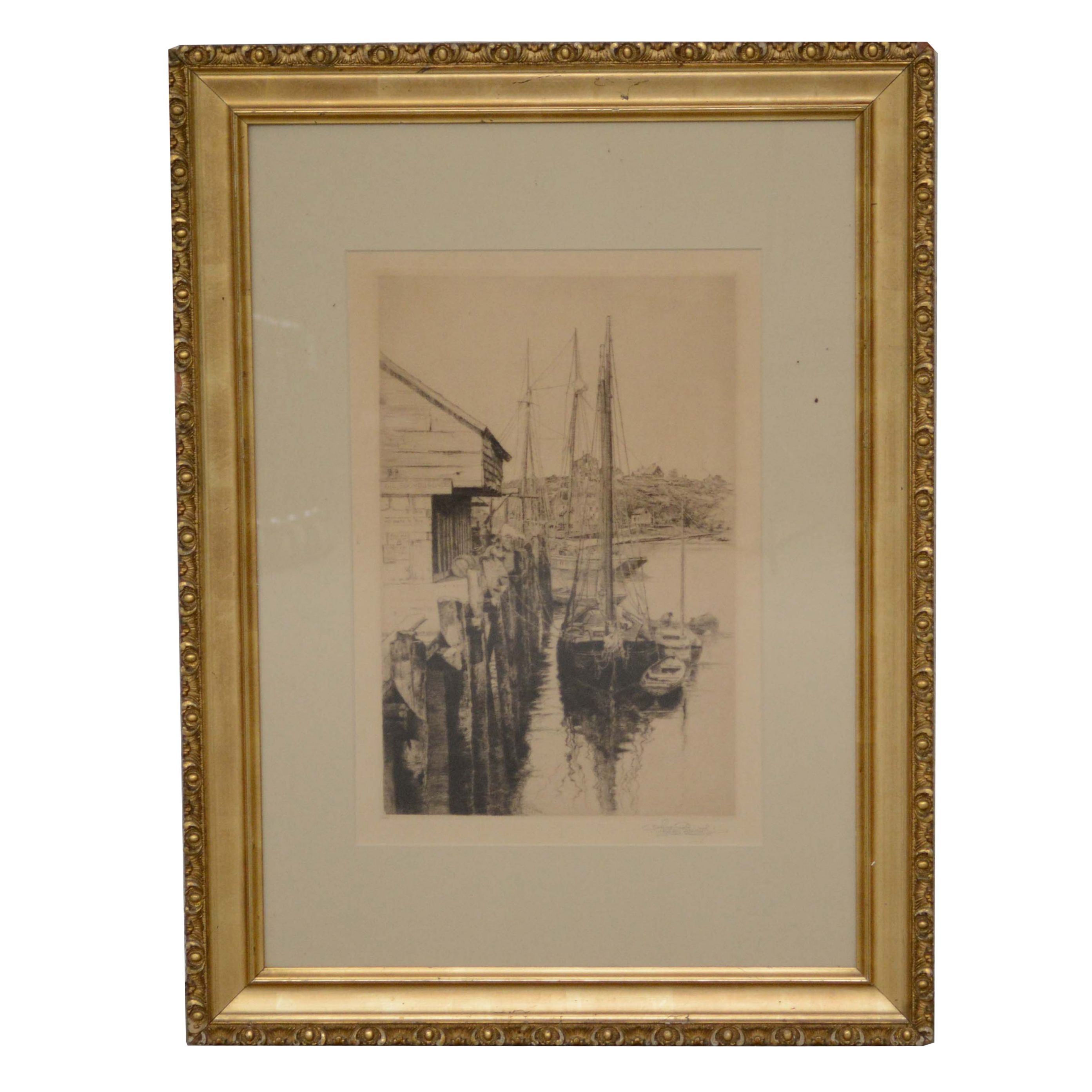 Etching of Docked Boats