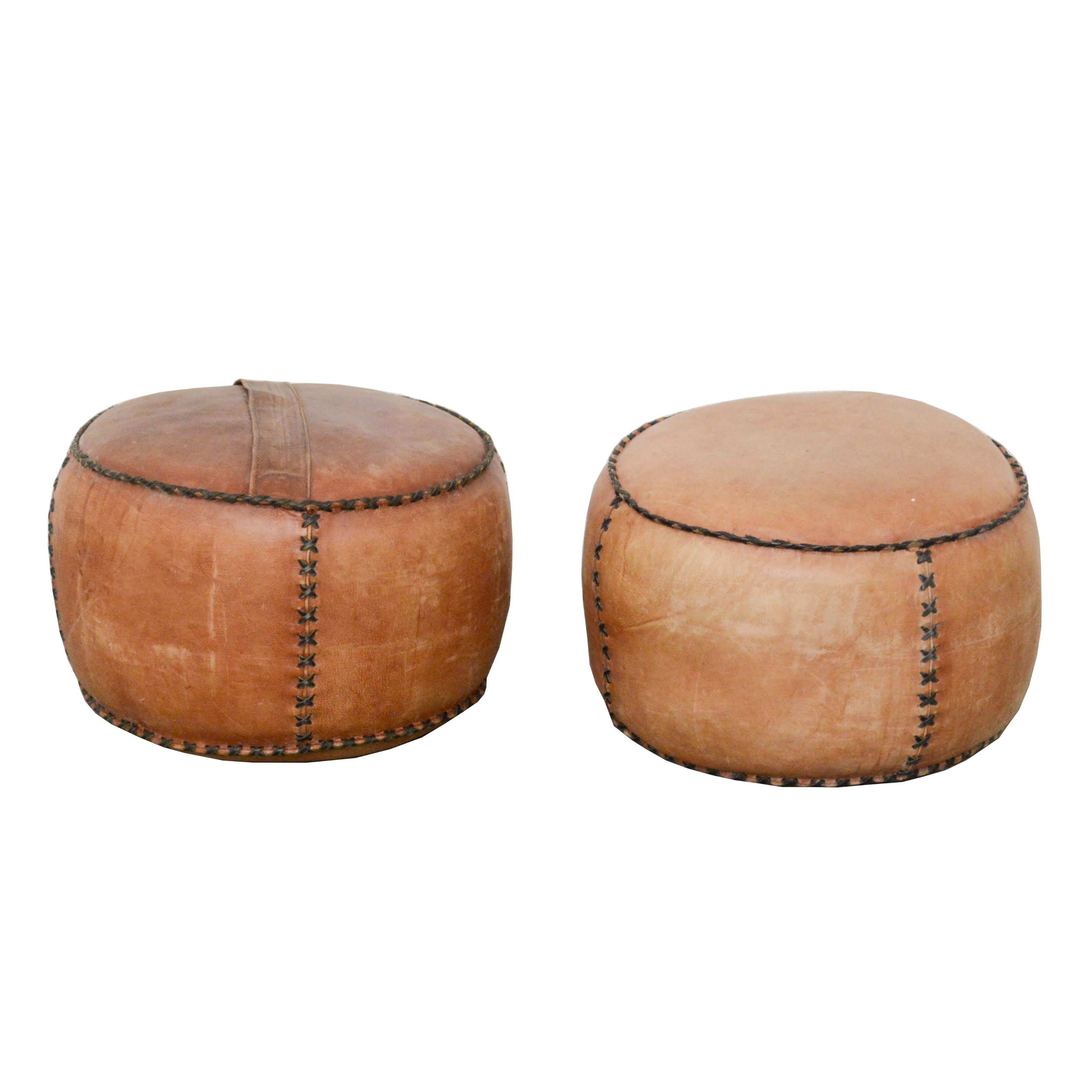Leather Poufs, Mid-20th Century