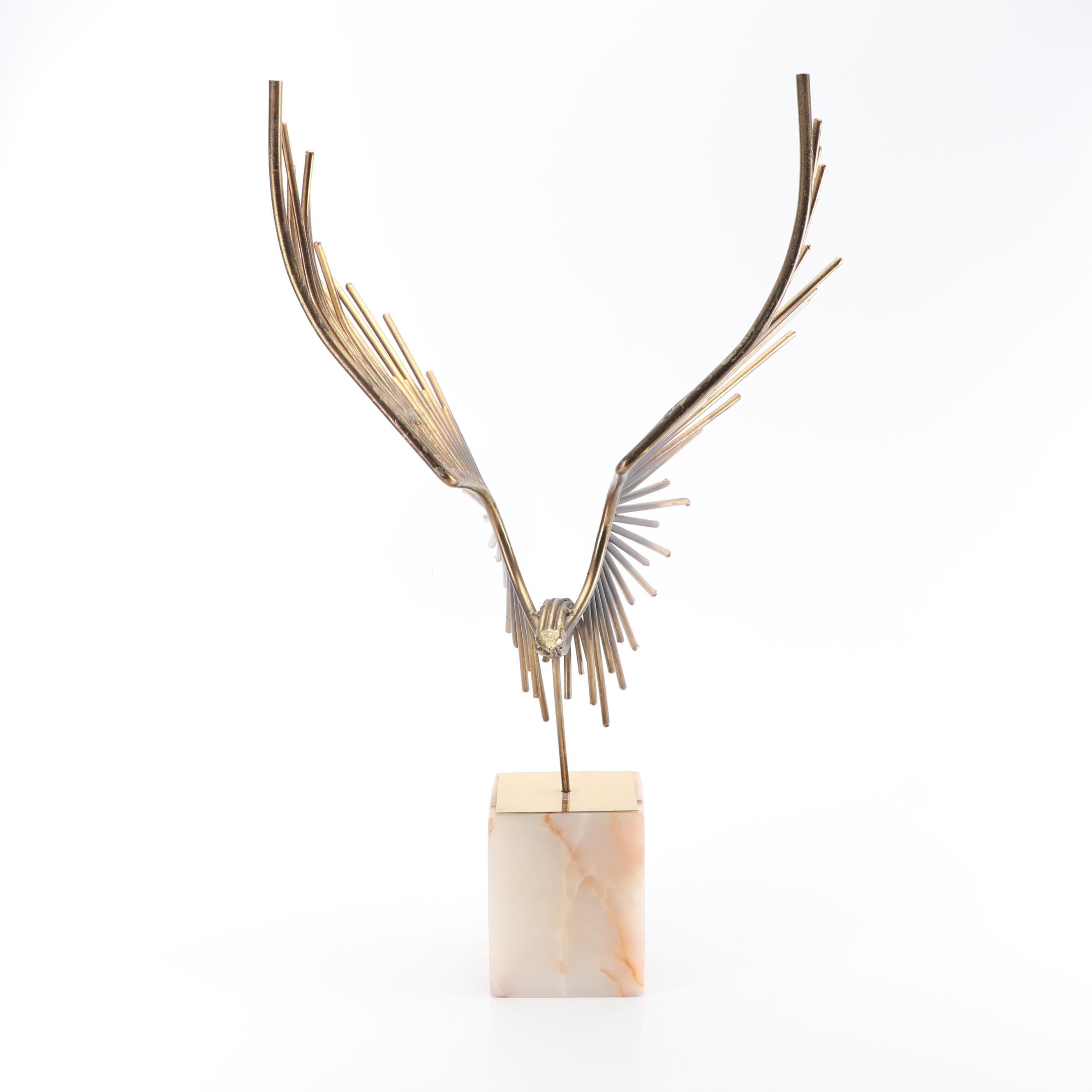 Modern Metal Eagle Sculpture on Stone Base, Probably Curtis Jere
