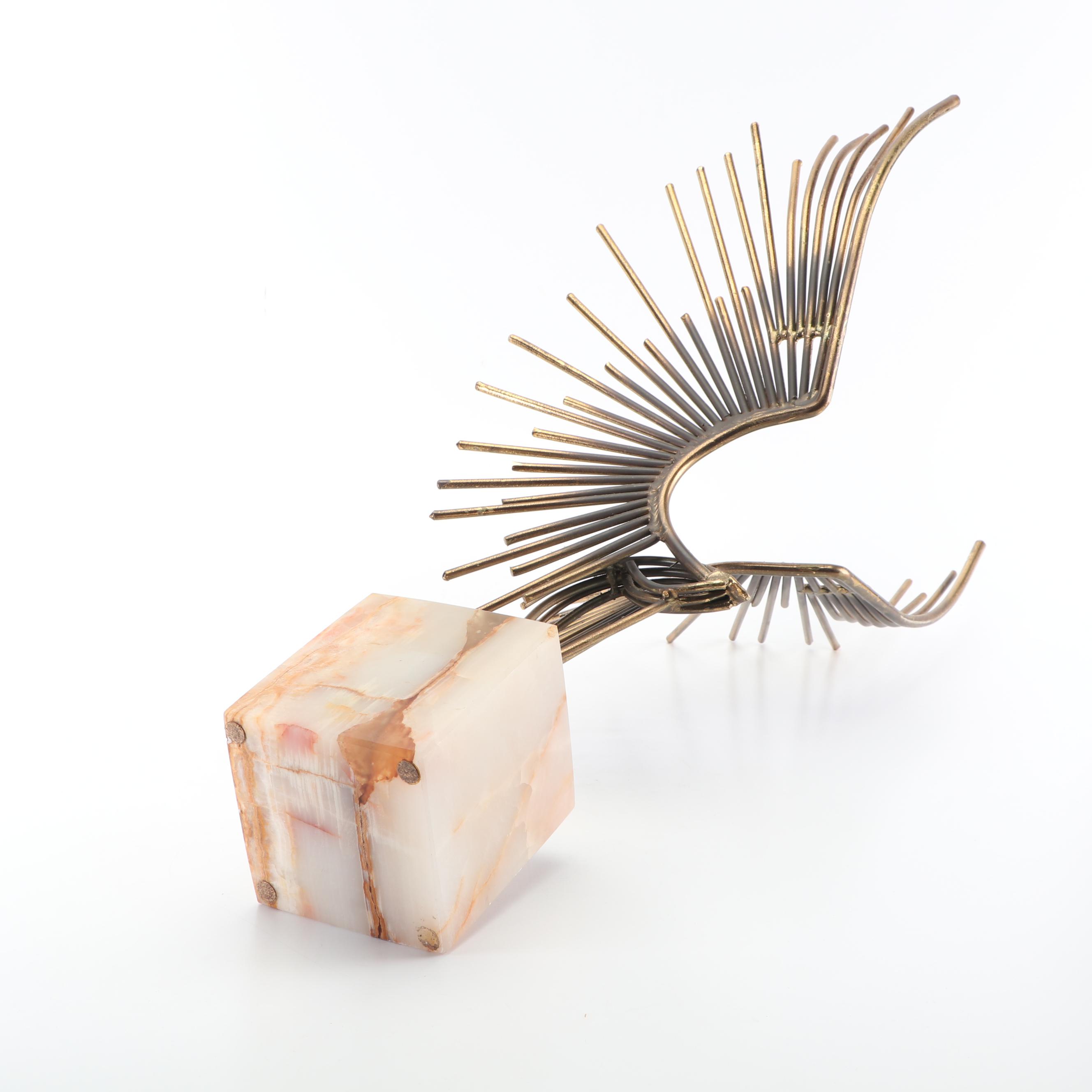 Modern Metal Eagle Sculpture on Stone Base, Probably Curtis Jere