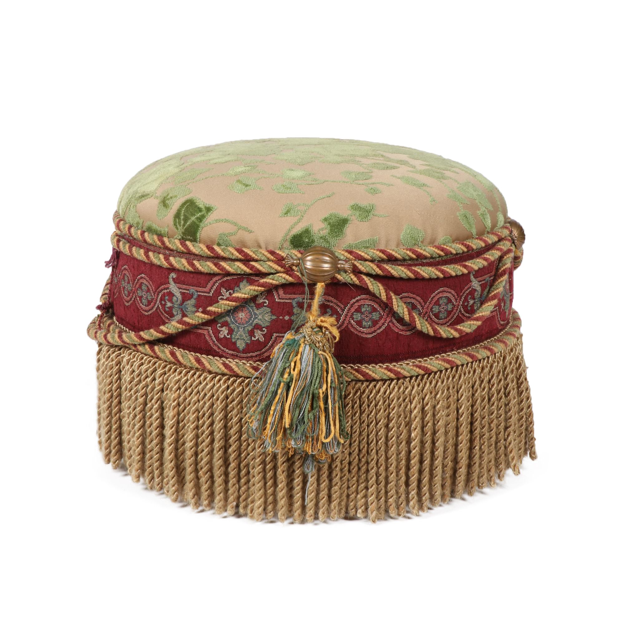 Round Upholstered Ottoman, 20th Century