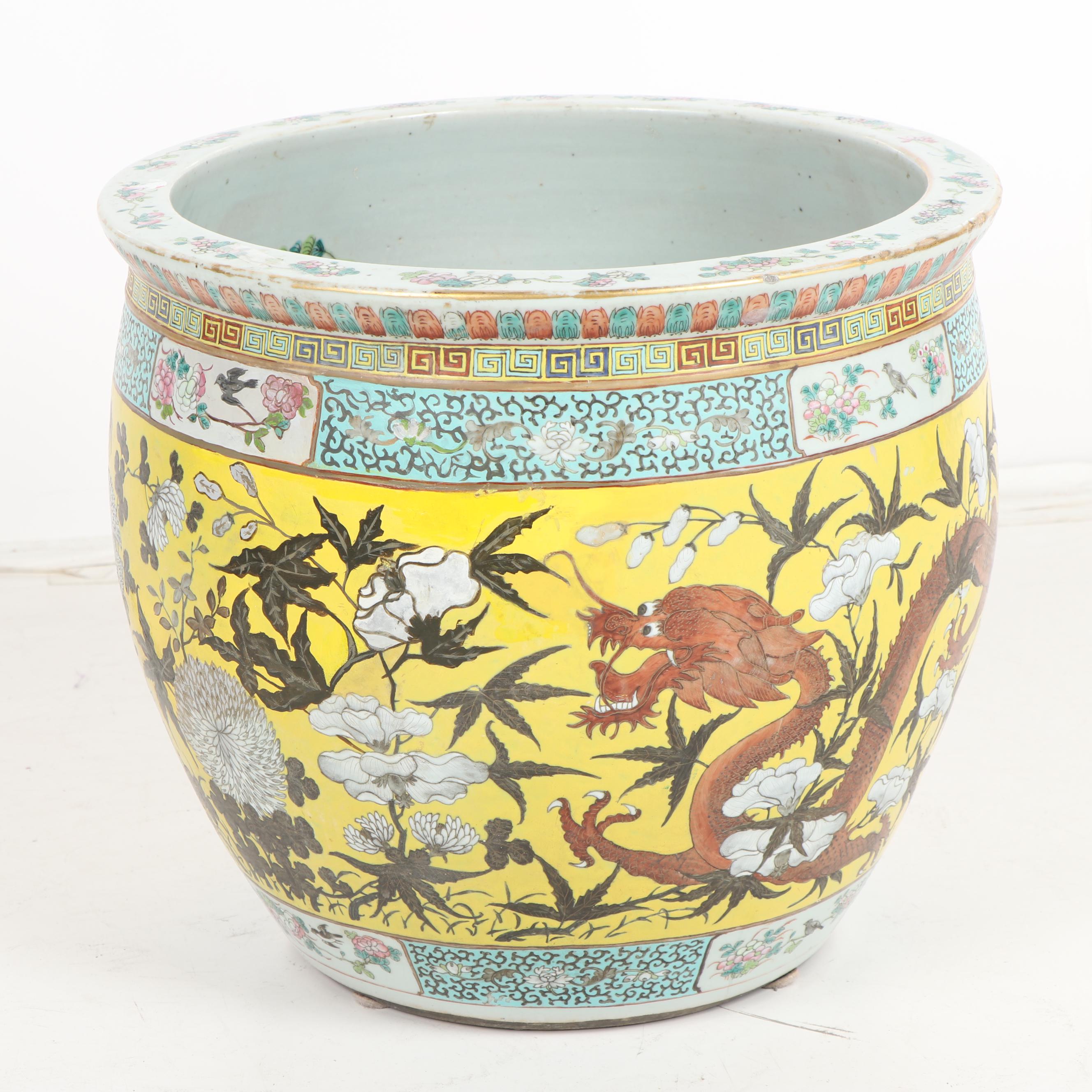Vintage Hand-Painted Chinese Fishbowl Planter