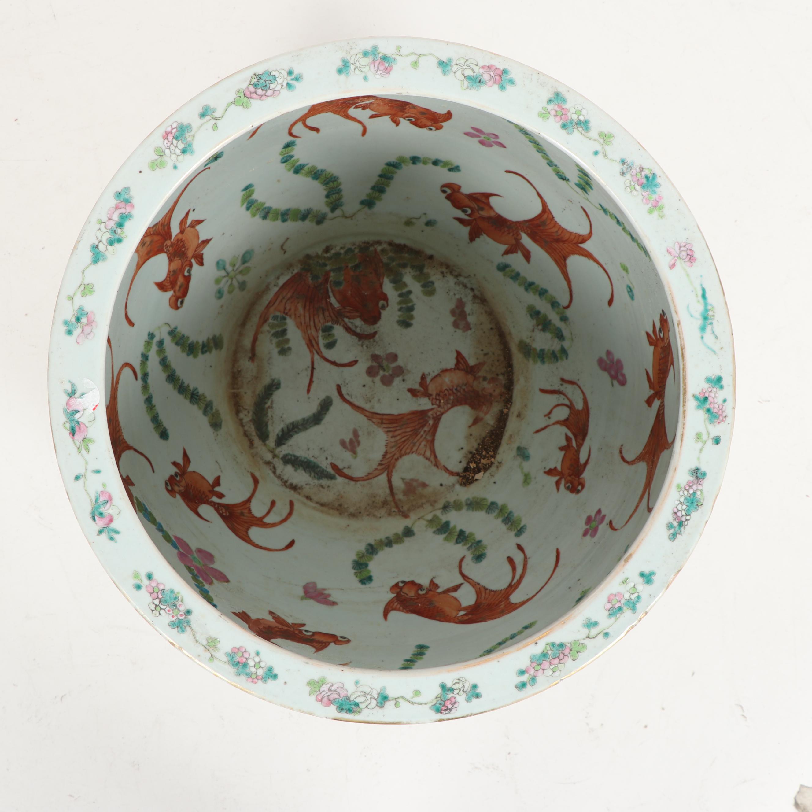 Vintage Hand-Painted Chinese Fishbowl Planter