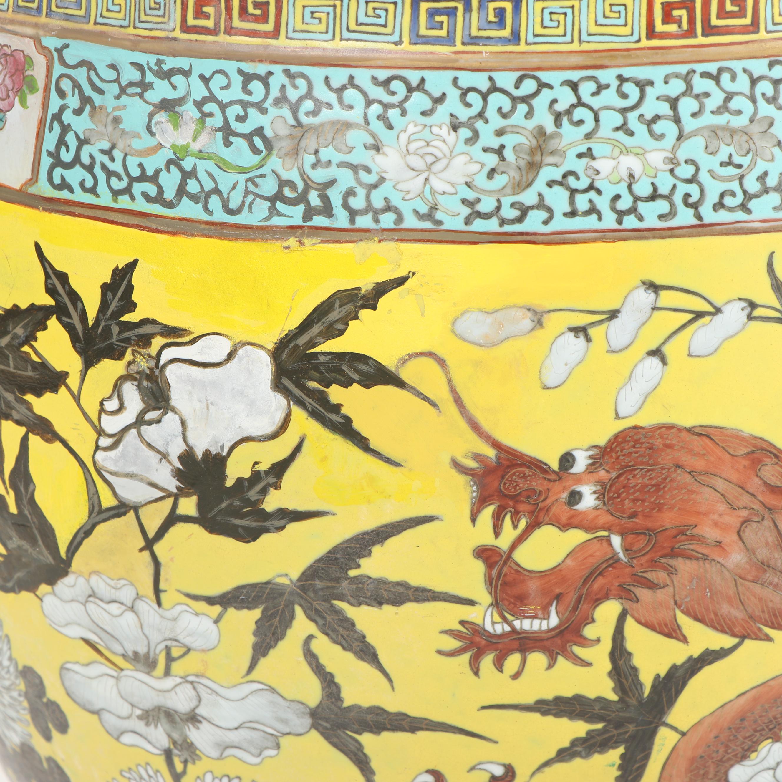 Vintage Hand-Painted Chinese Fishbowl Planter